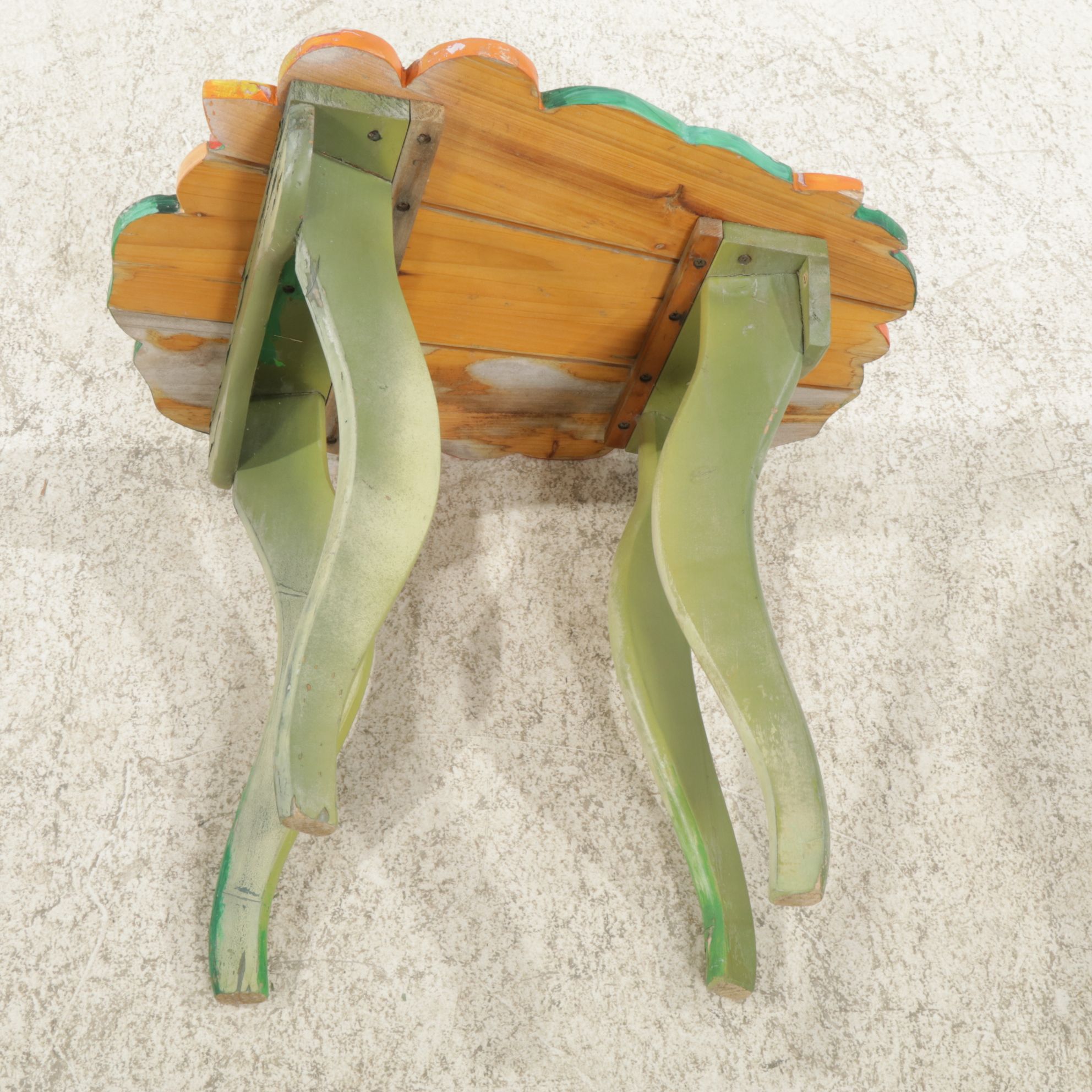 Rustic Hand-Painted Pine Floral Accent Table