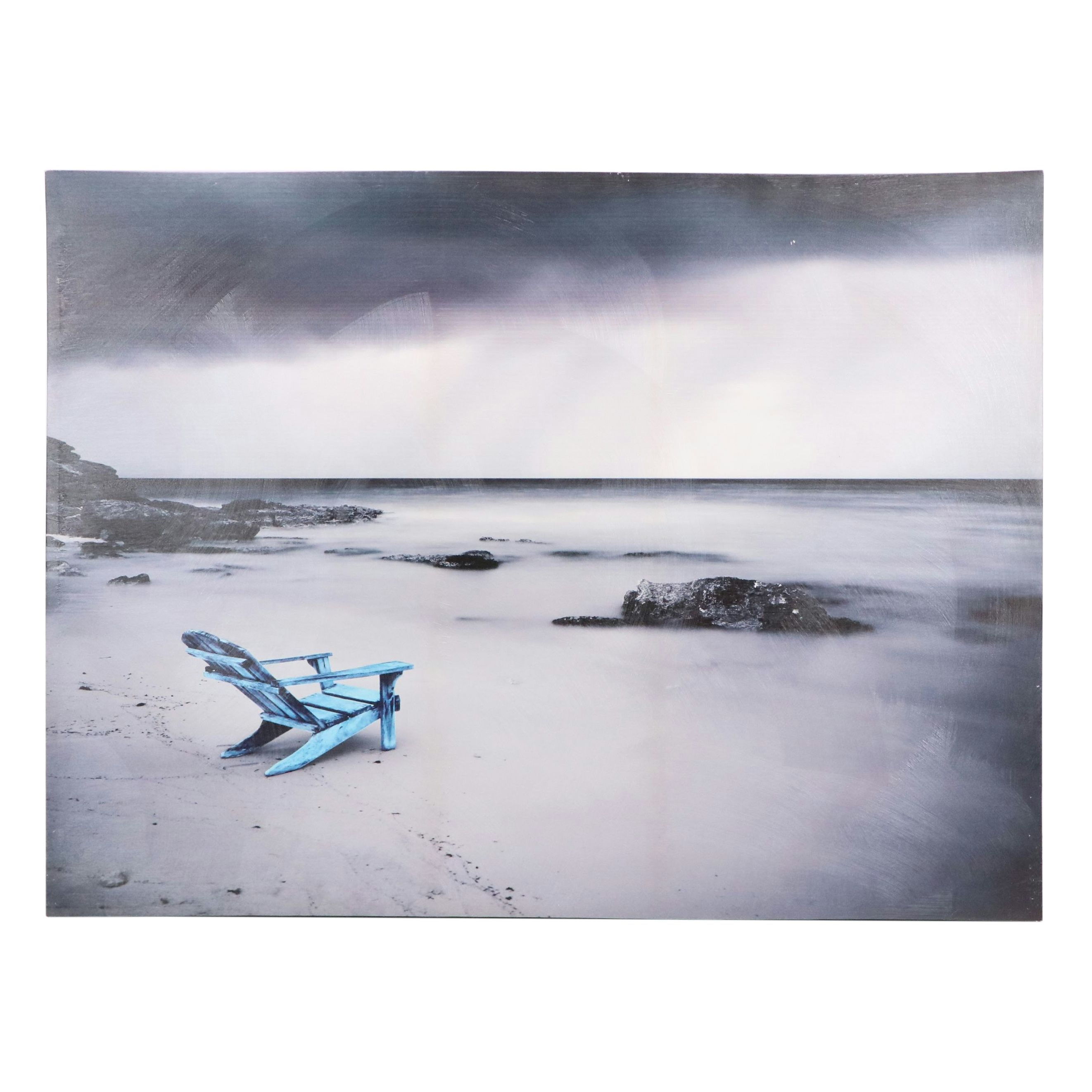 Embellished Gicleé of Beach with Blue Chair, 21st Century