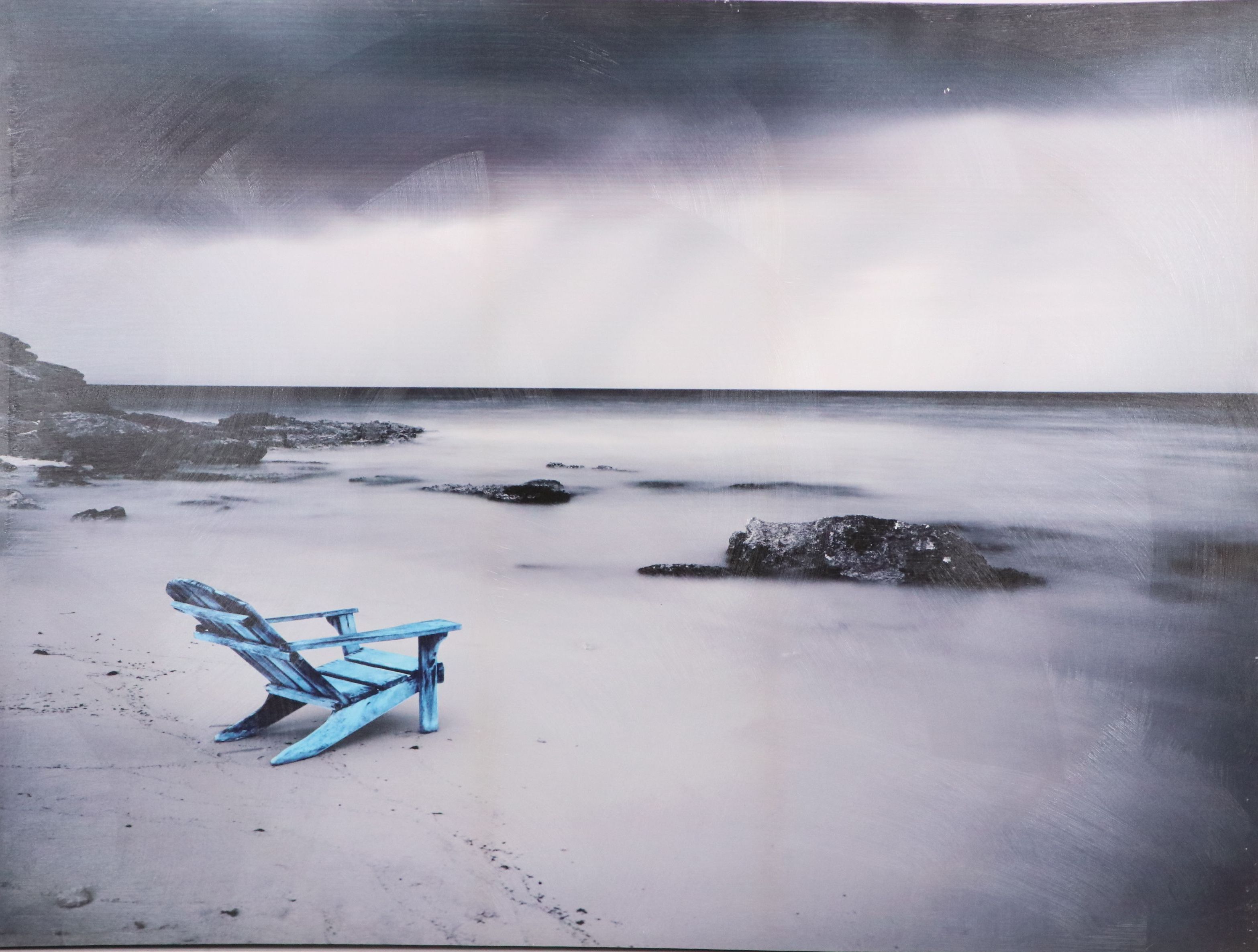 Embellished Gicleé of Beach with Blue Chair, 21st Century