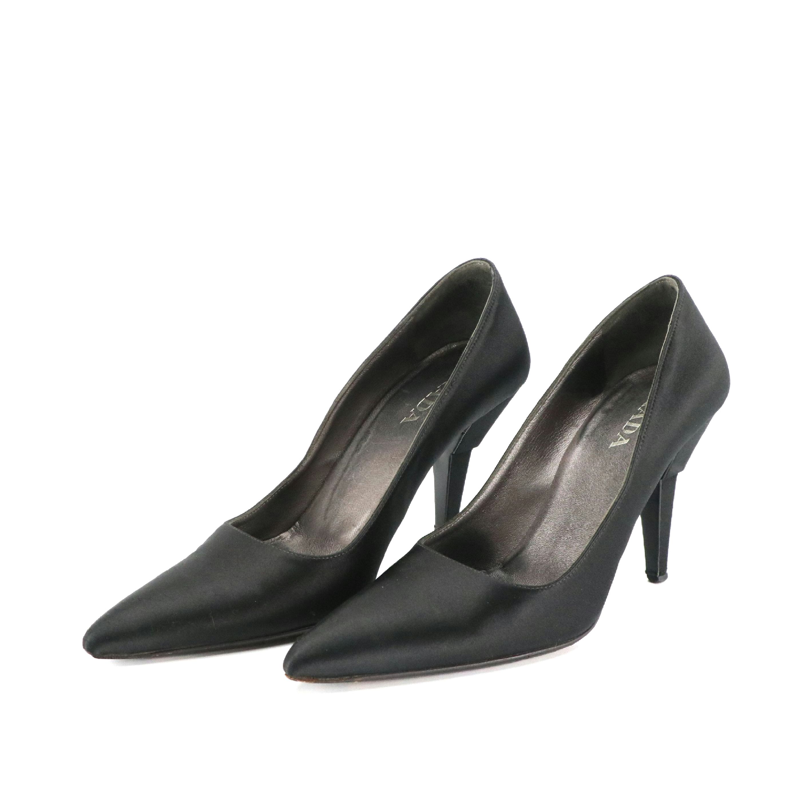 Prada Pointed-Toe Pumps in Black Silk Satin