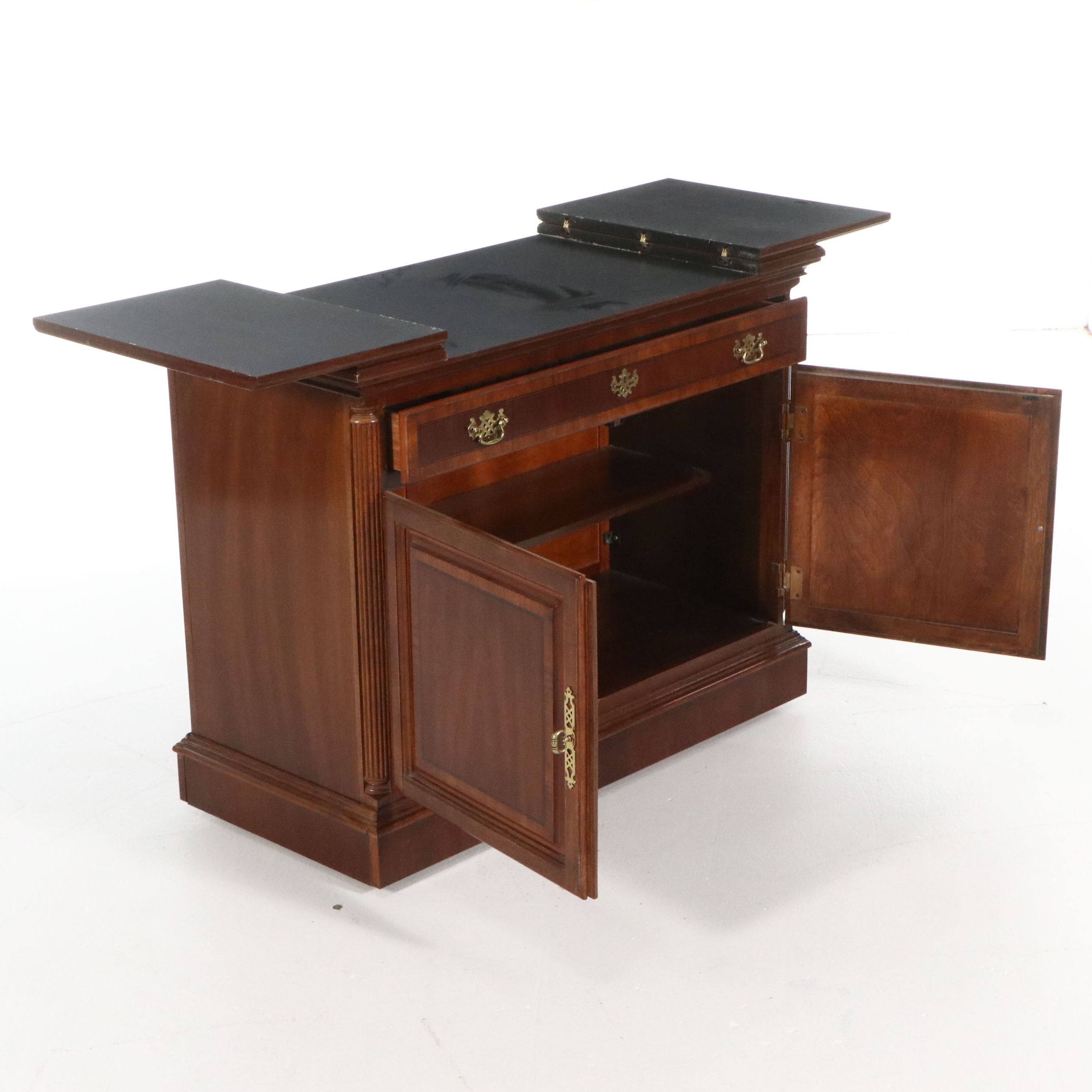 Georgian Style Mahogany Flip-Top Bar Cabinet on Wheels