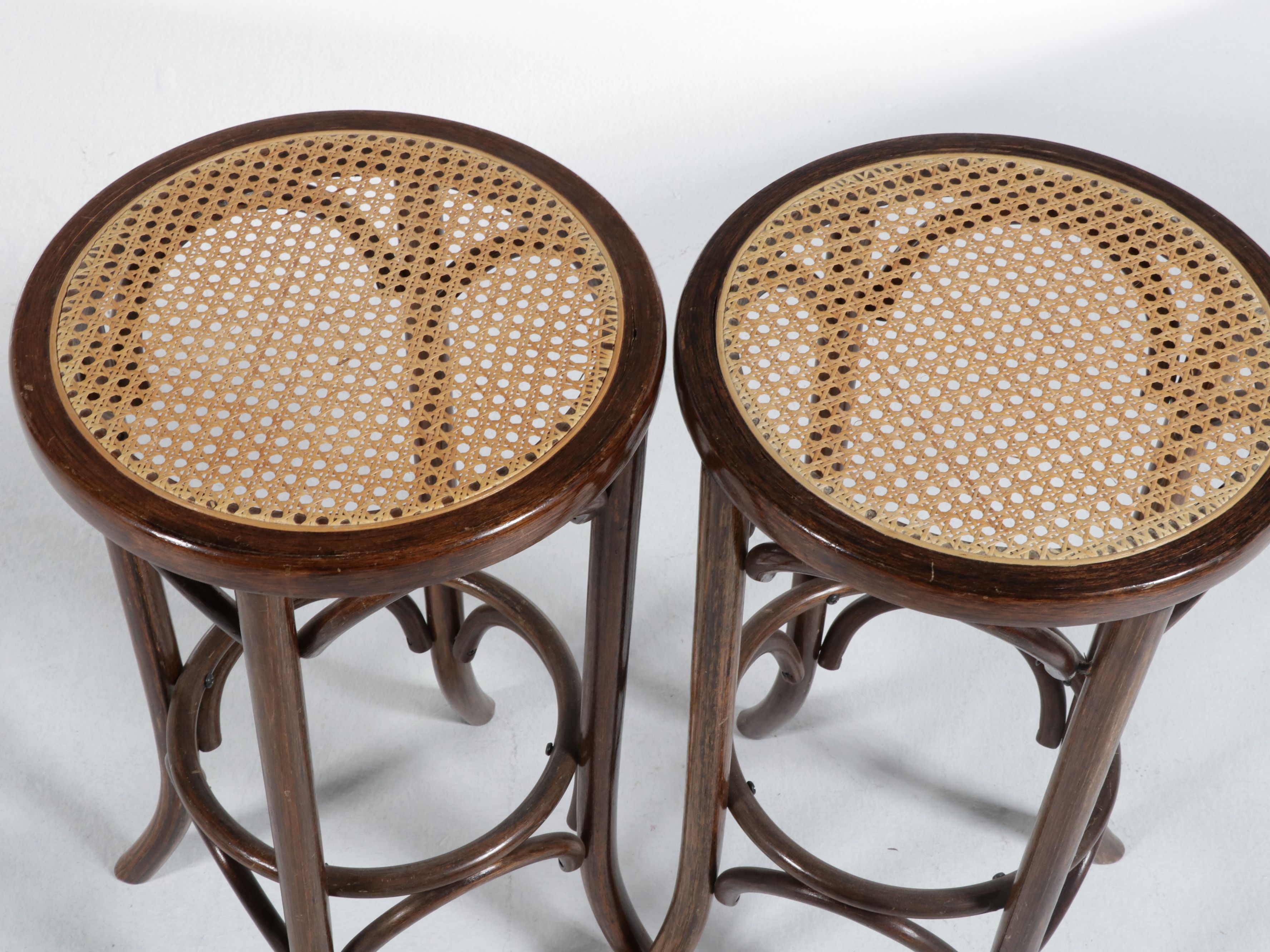 Mid-Century Style Faux-Leather Tufted Bar with Thonet Style Barstools