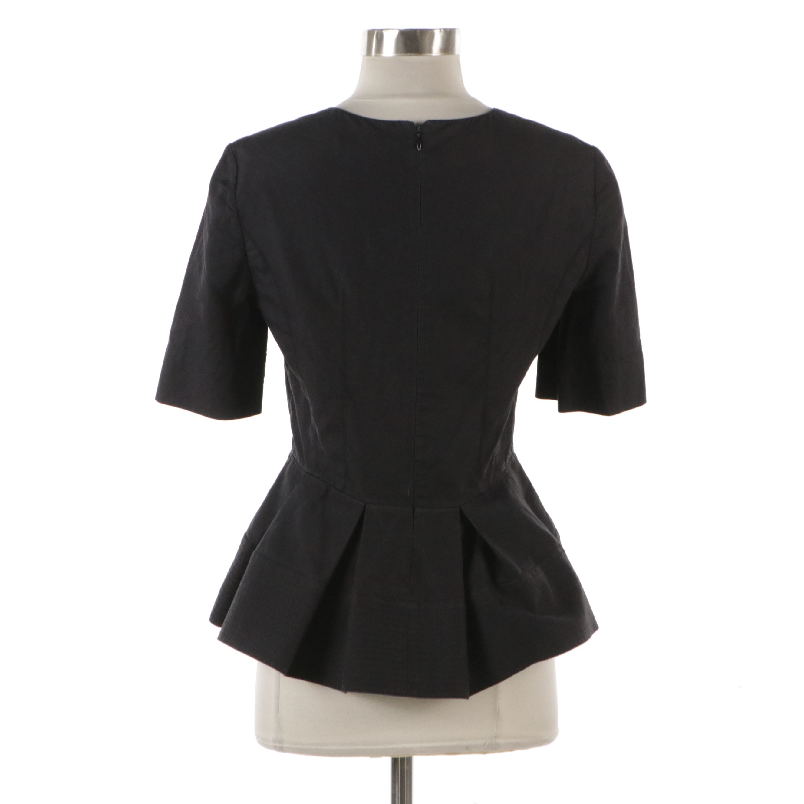 Balenciaga V-Neck Pleated Peplum Top in Black Cotton