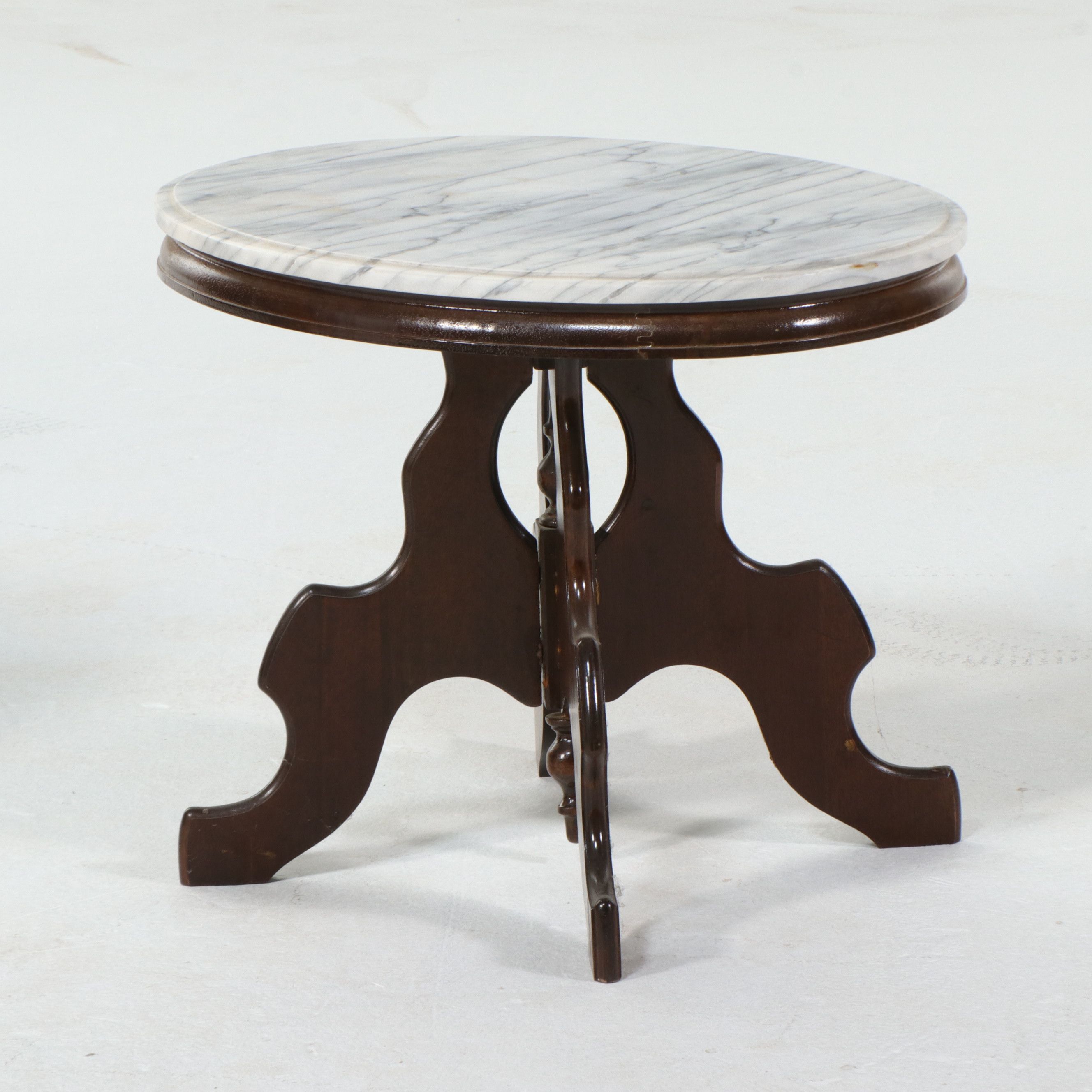 Pair of Victorian Revival Marble-Top Side Tables, Mid-20th Century