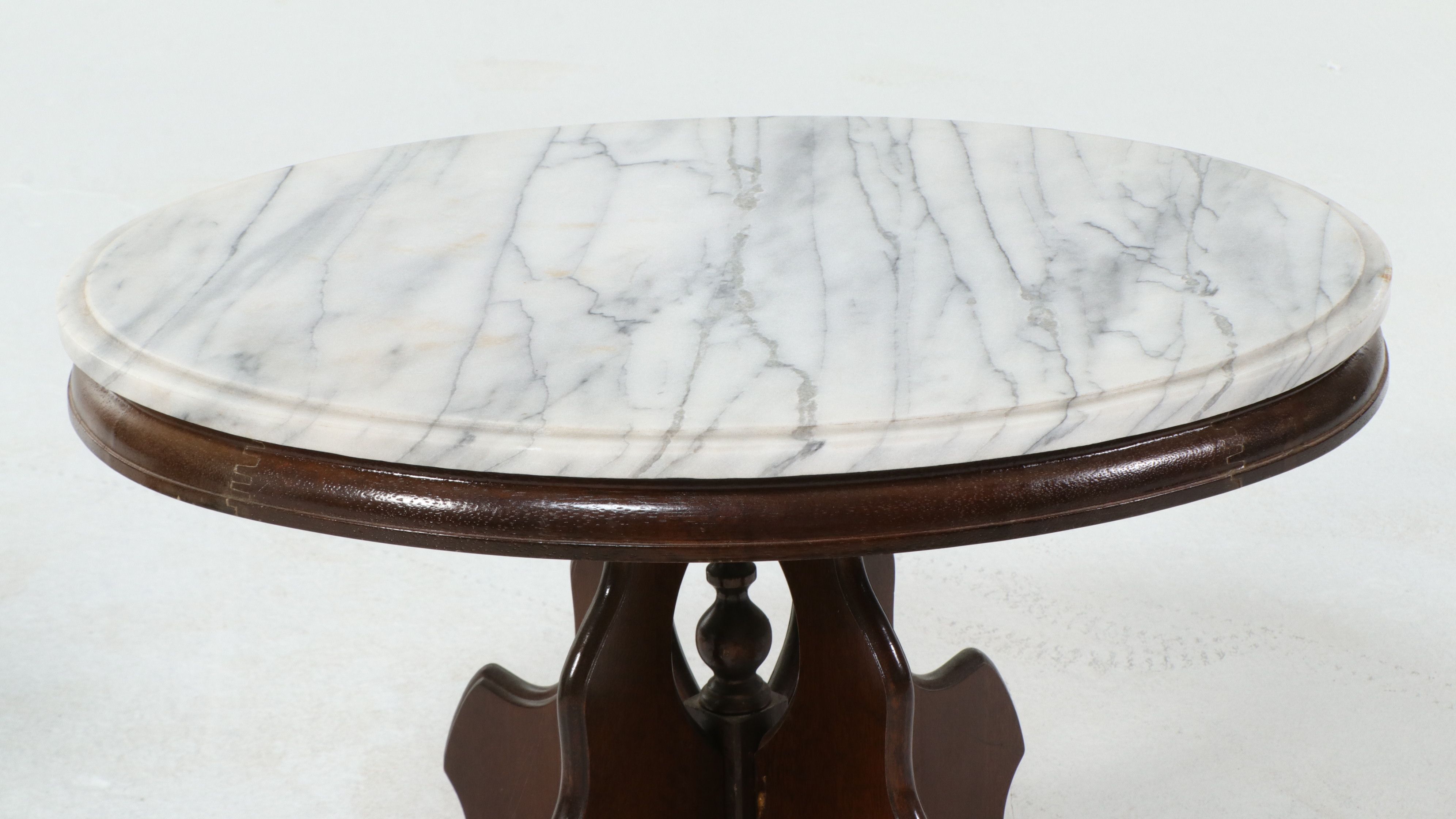 Pair of Victorian Revival Marble-Top Side Tables, Mid-20th Century