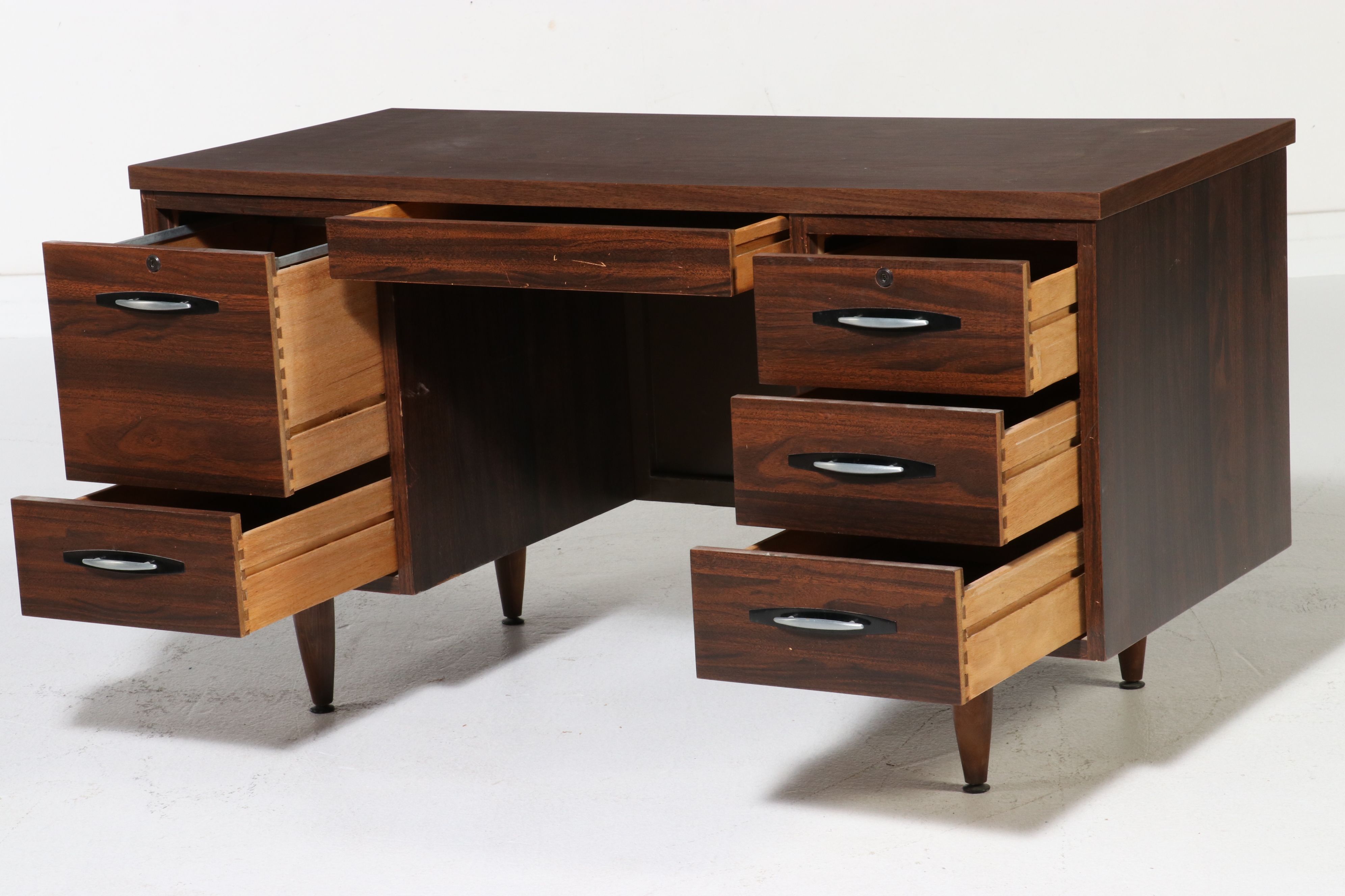 Mid Century Modern Walnut Kneehole Desk