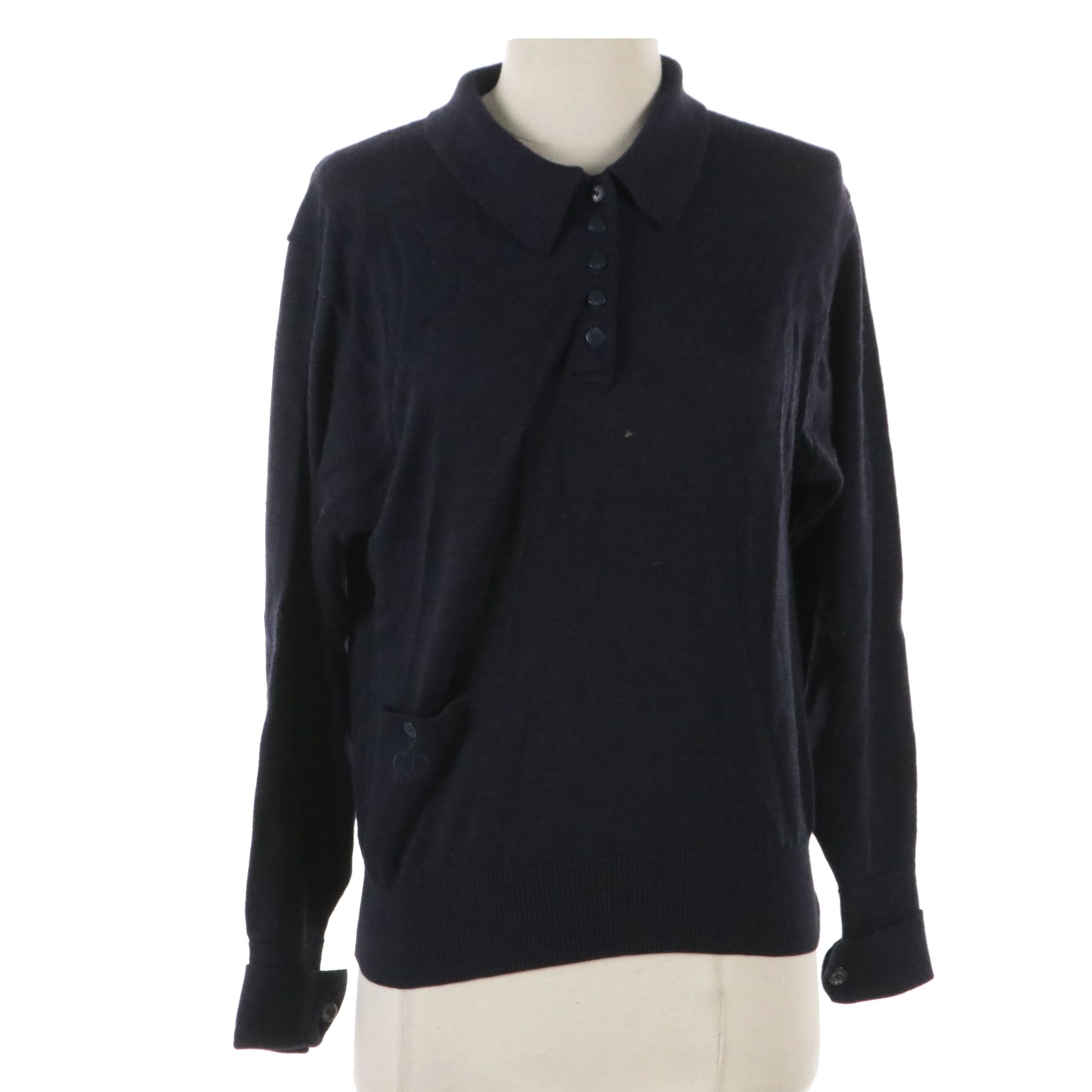 Christian Dior Sports Navy Blue Wool Knit Pullover with Embroidered Pocket