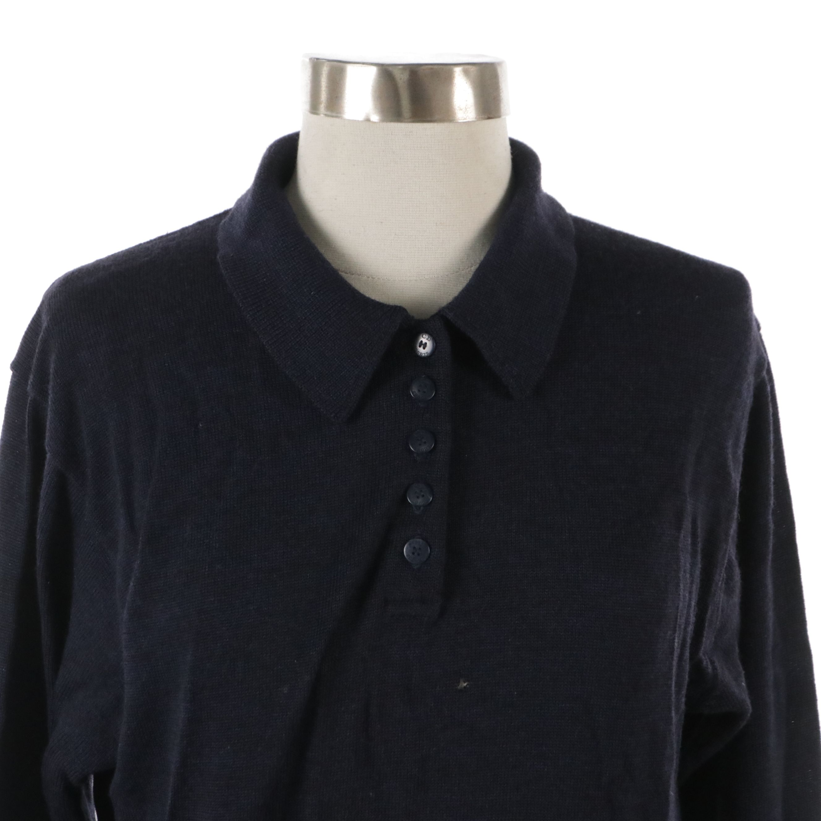 Christian Dior Sports Navy Blue Wool Knit Pullover with Embroidered Pocket
