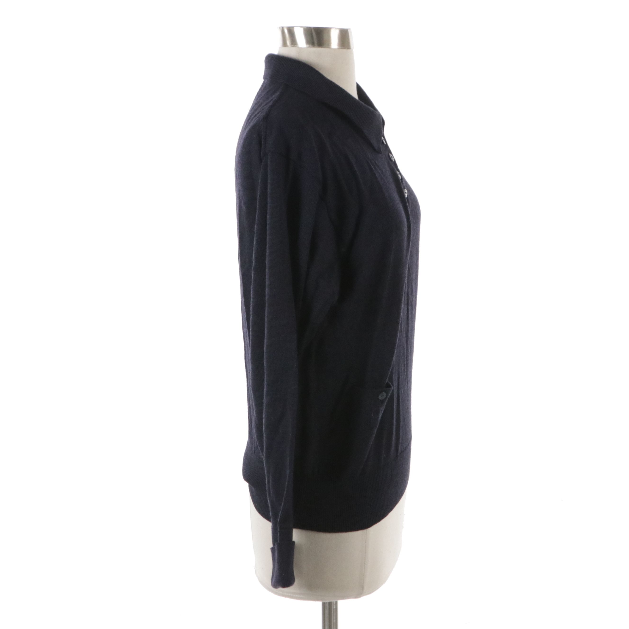 Christian Dior Sports Navy Blue Wool Knit Pullover with Embroidered Pocket