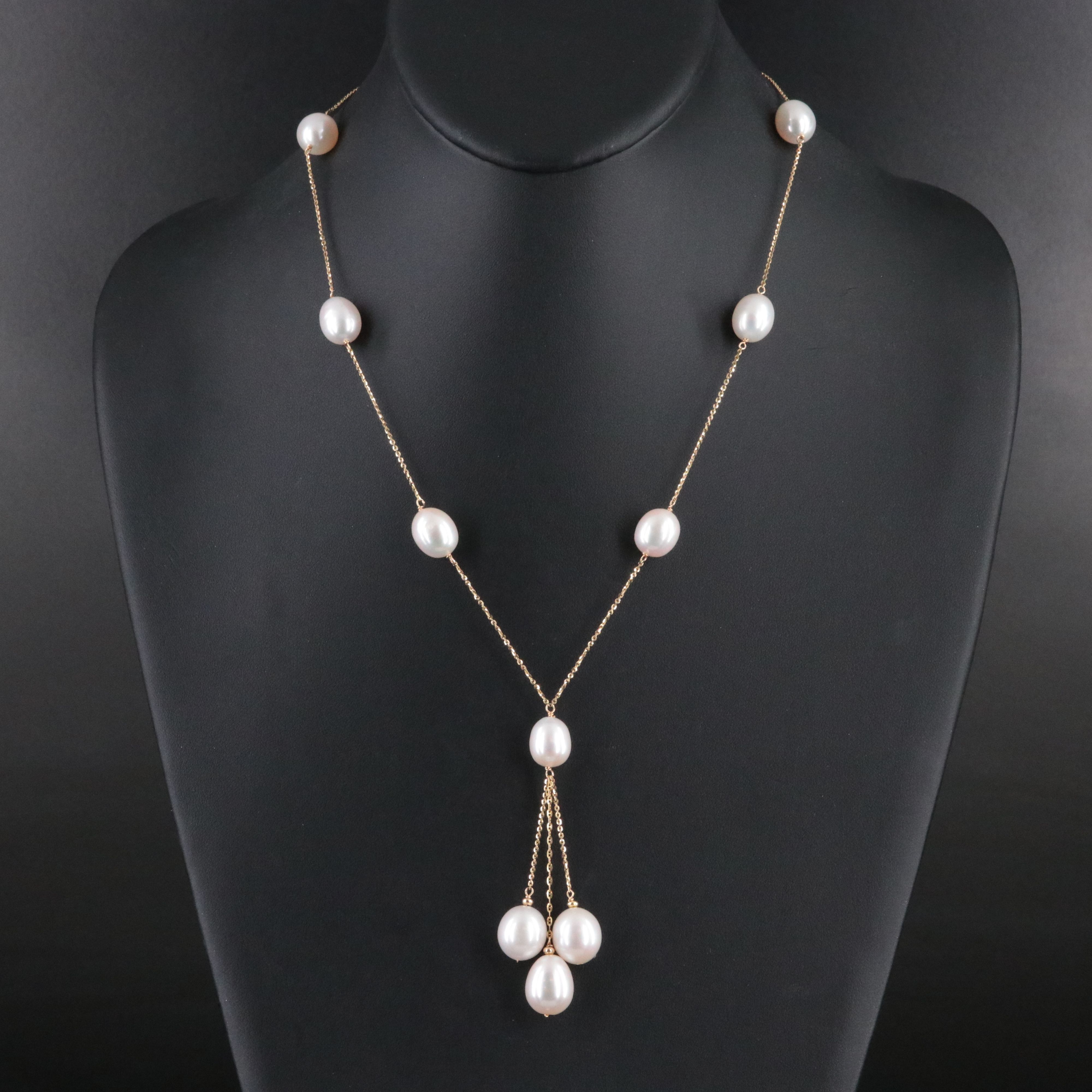 14K Pearl Lariat Necklace