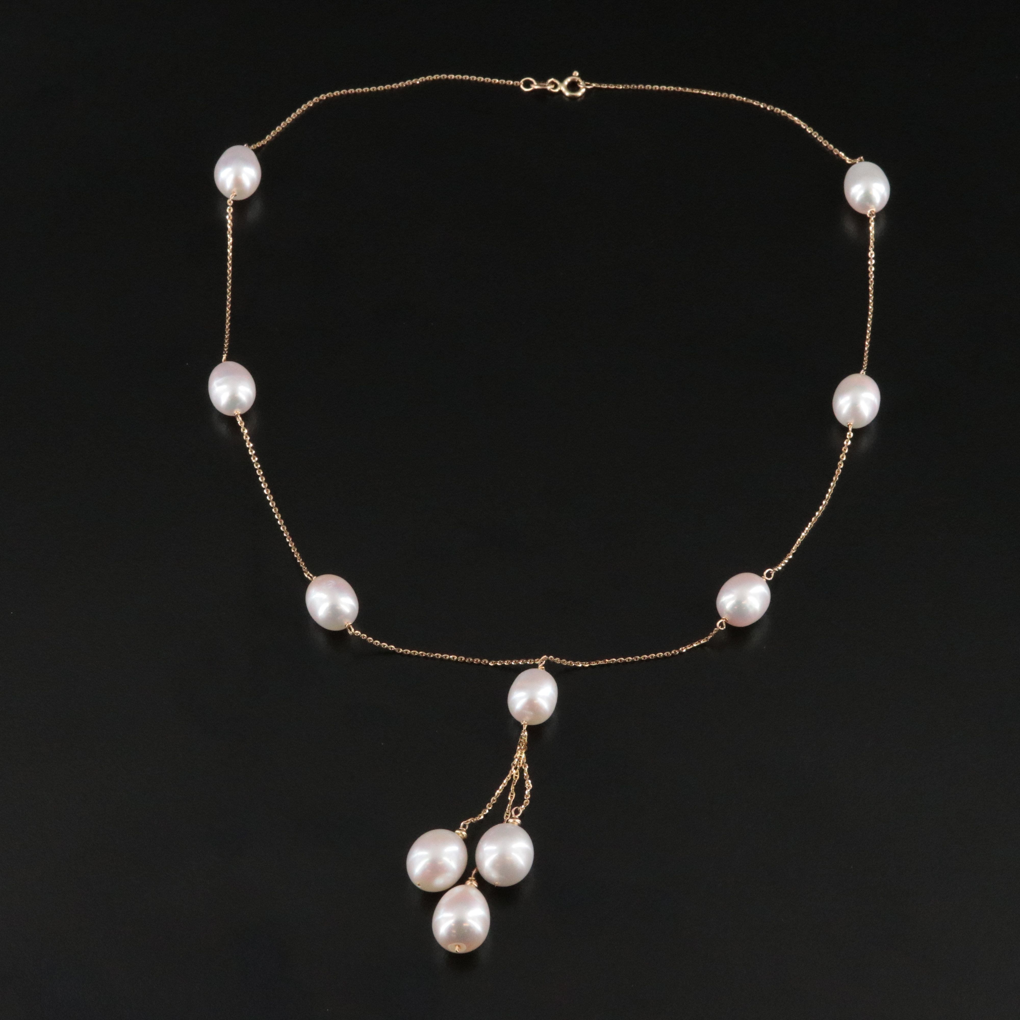 14K Pearl Lariat Necklace