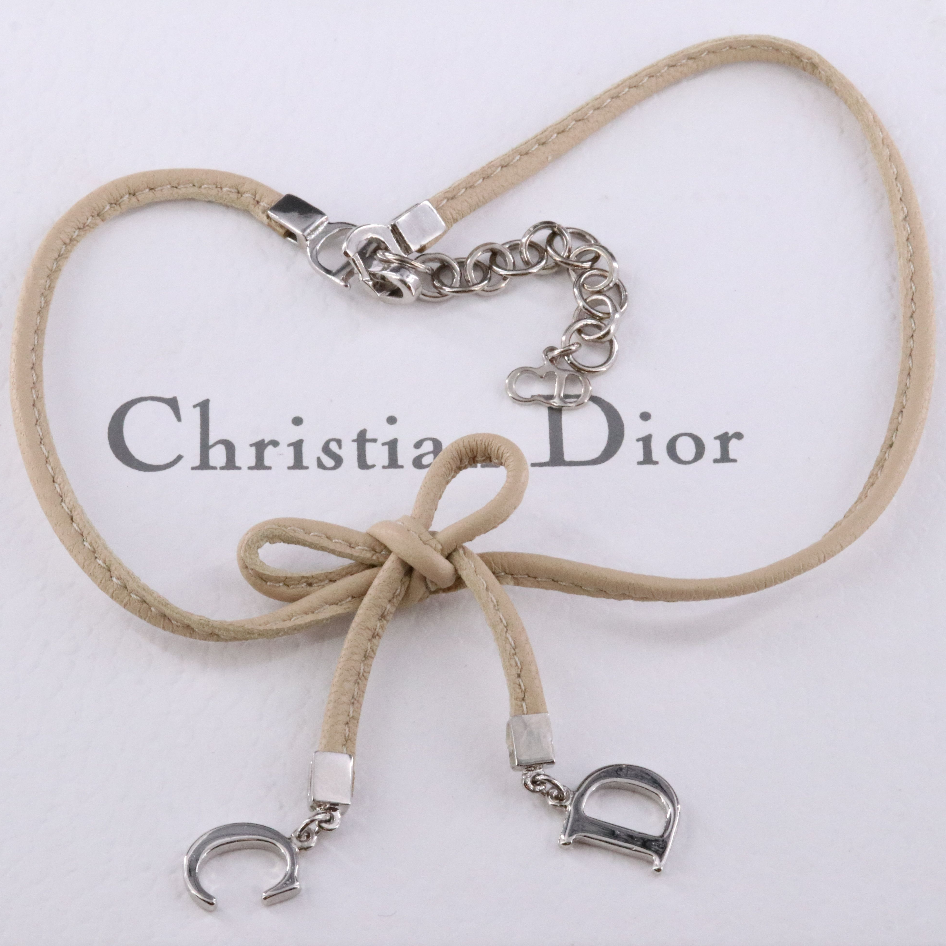 Christian Dior CD Bow Leather Choker Necklace