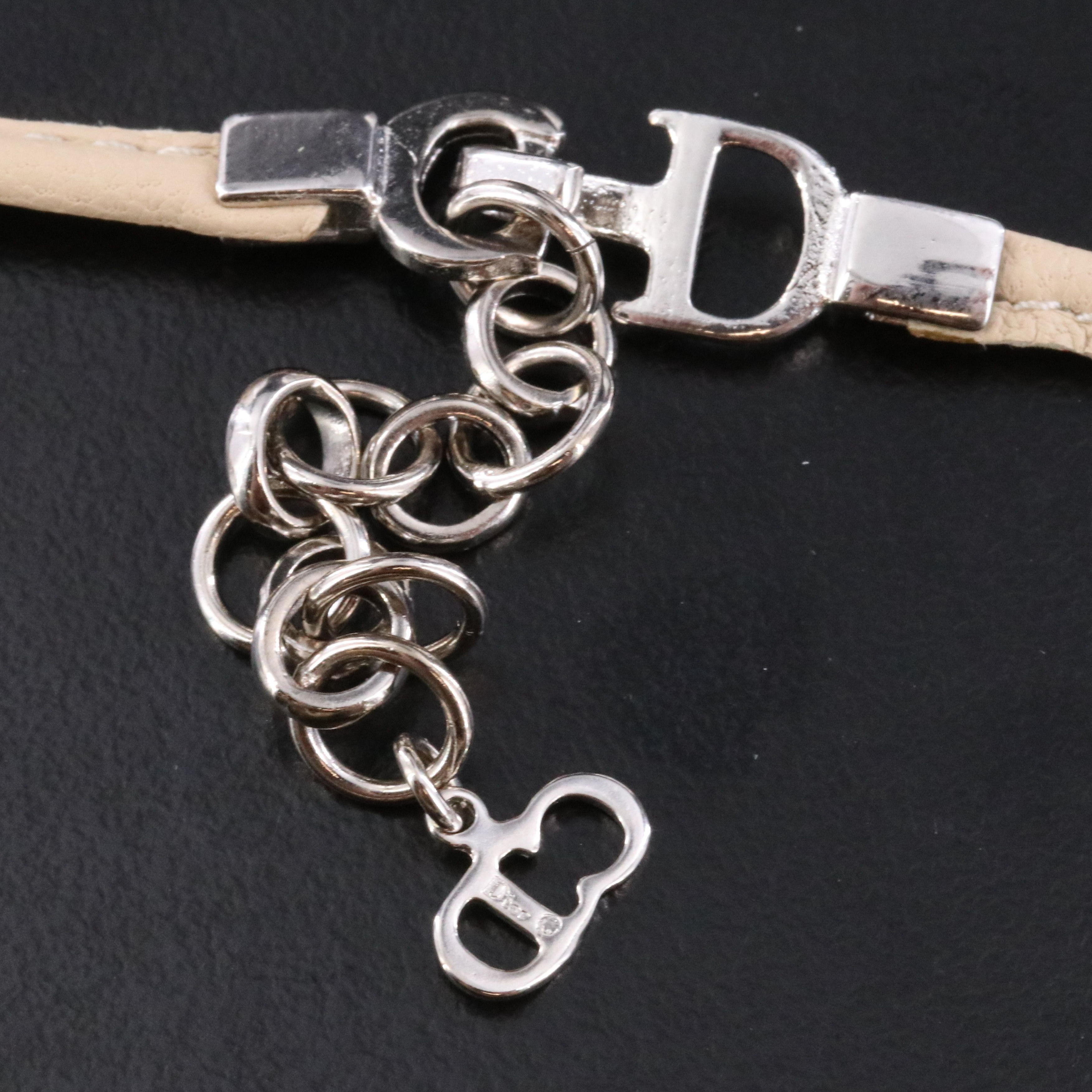 Christian Dior CD Bow Leather Choker Necklace