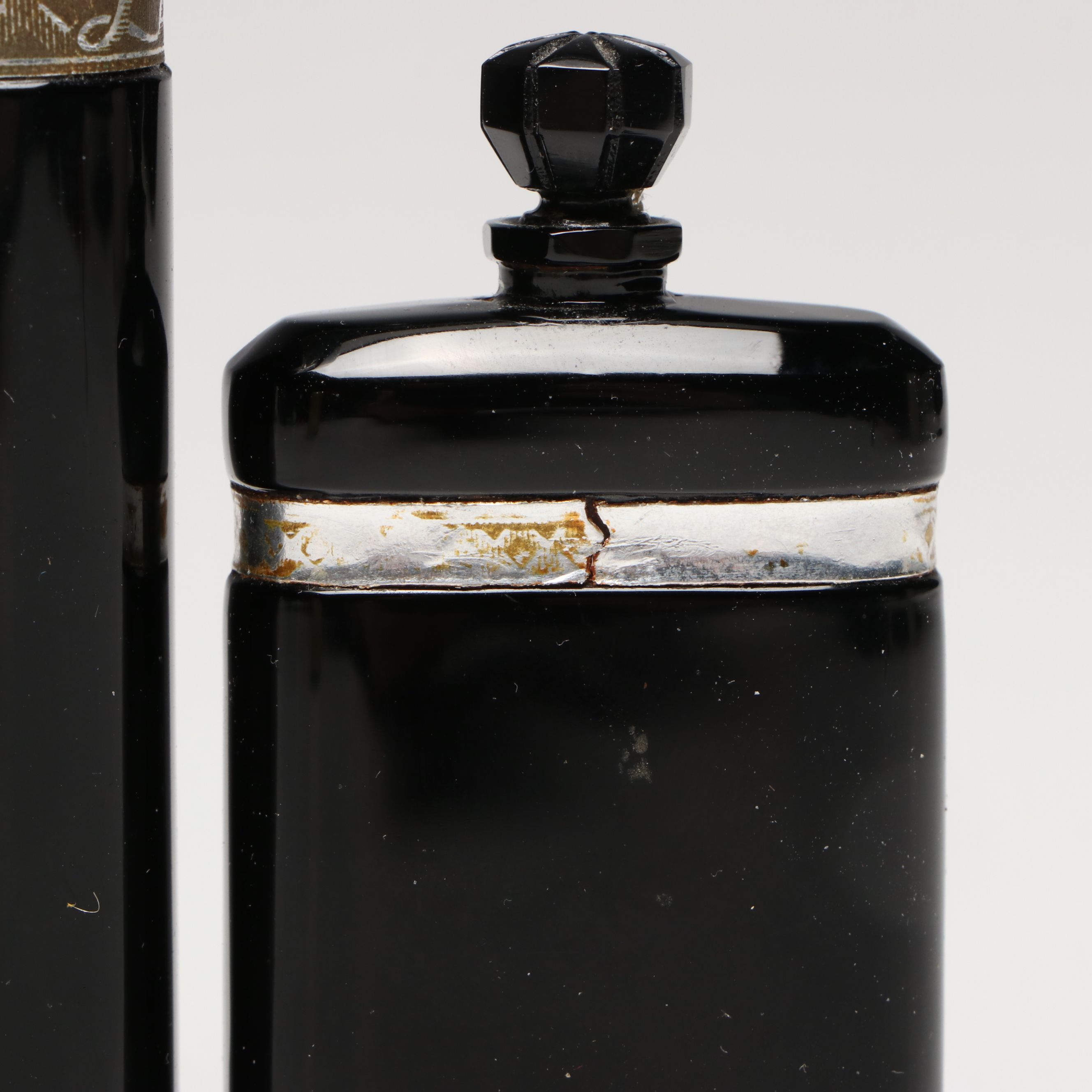 Caron France "Nuit de Noel" Black Glass Perfume Bottles, Early 20th C.