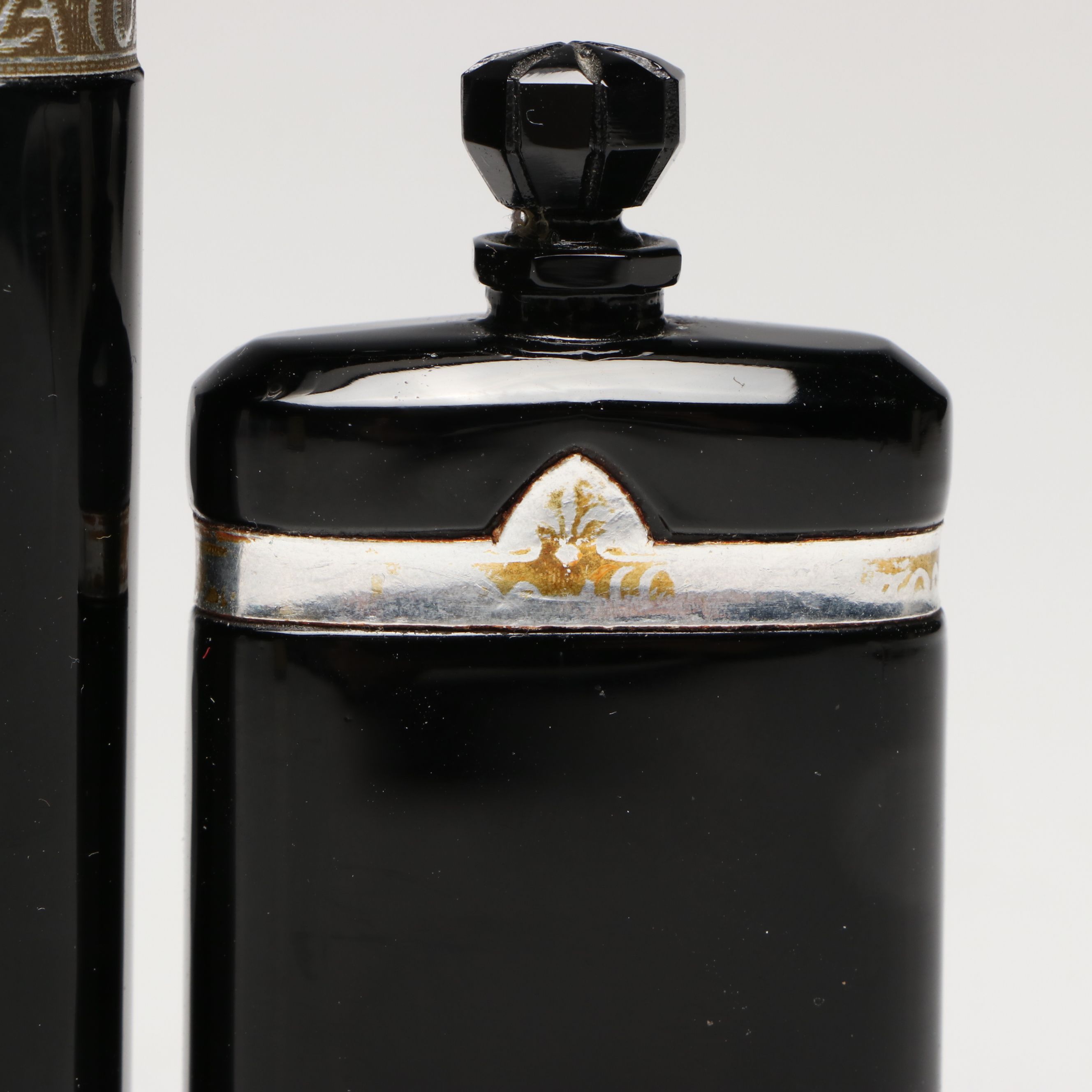 Caron France "Nuit de Noel" Black Glass Perfume Bottles, Early 20th C.