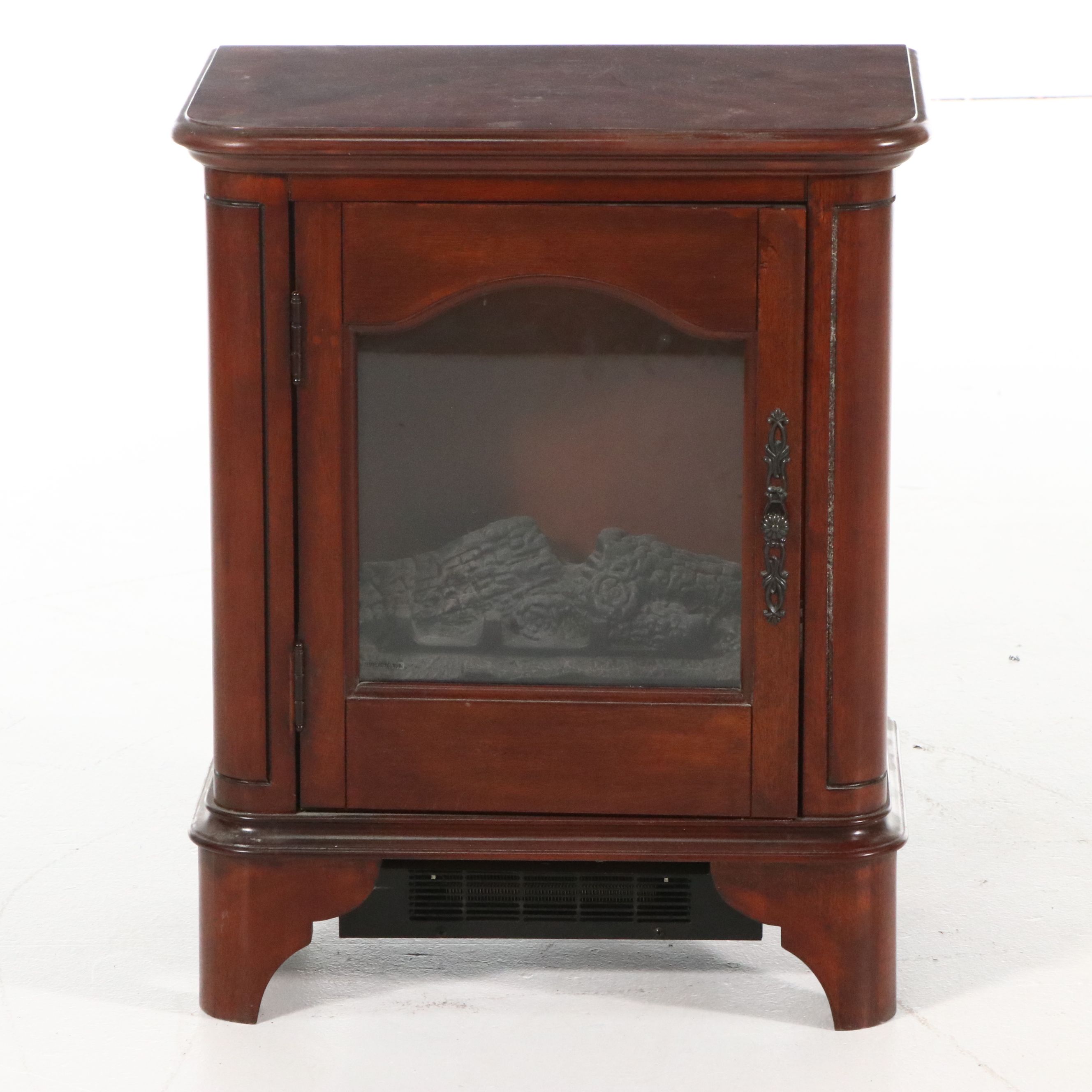 Pair of Twin Star Electric Fireplaces in Wooden Glass Front Cabinets