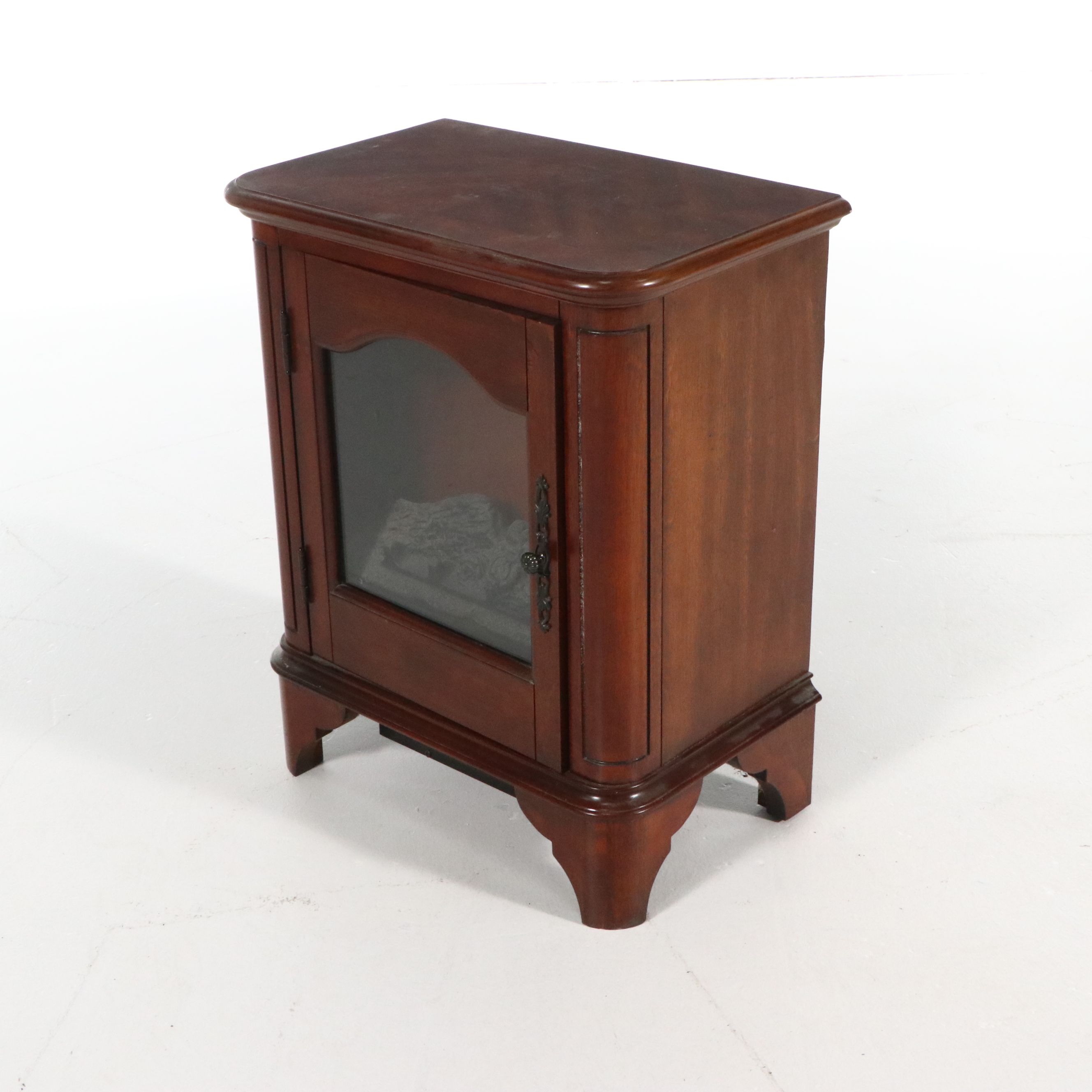 Pair of Twin Star Electric Fireplaces in Wooden Glass Front Cabinets