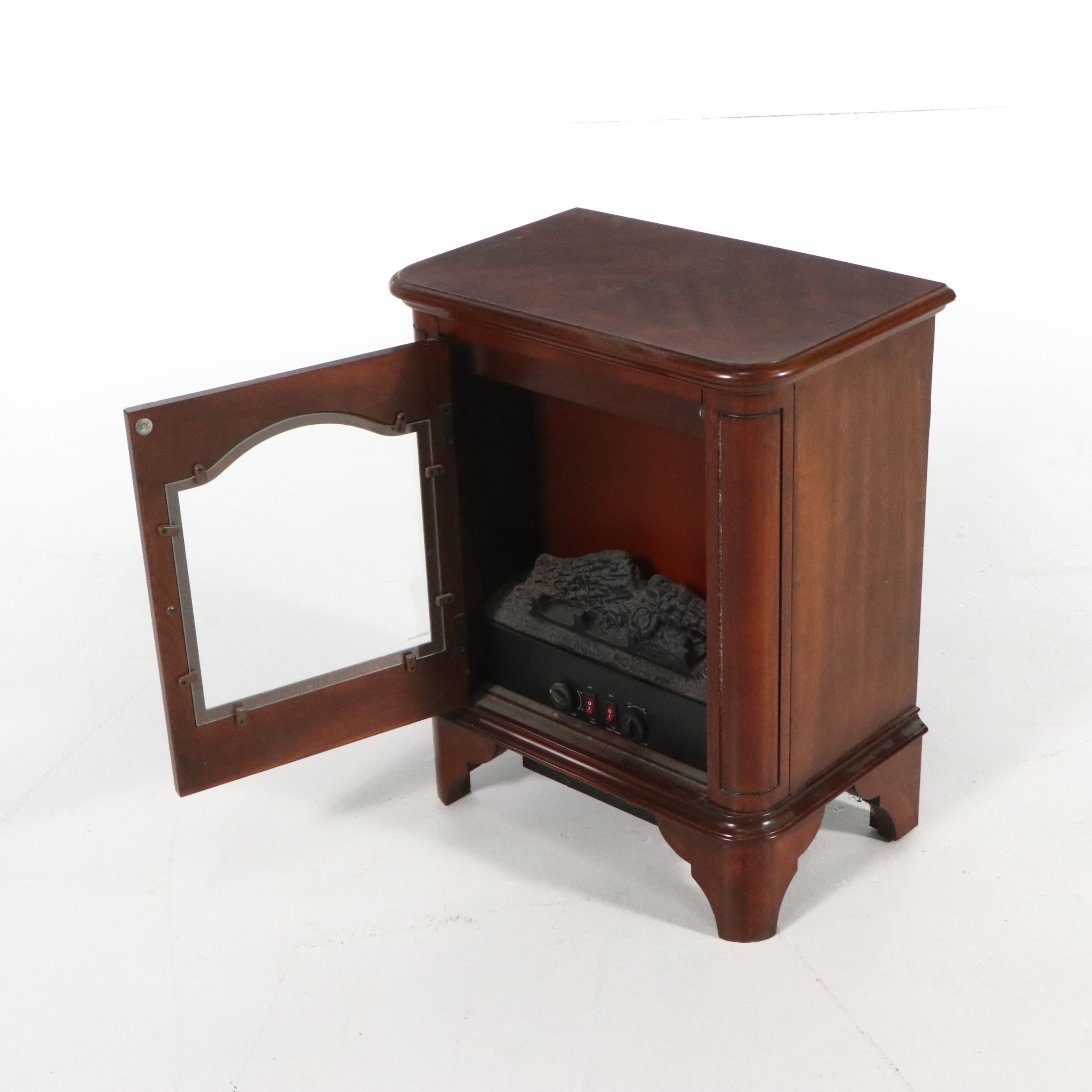 Pair of Twin Star Electric Fireplaces in Wooden Glass Front Cabinets