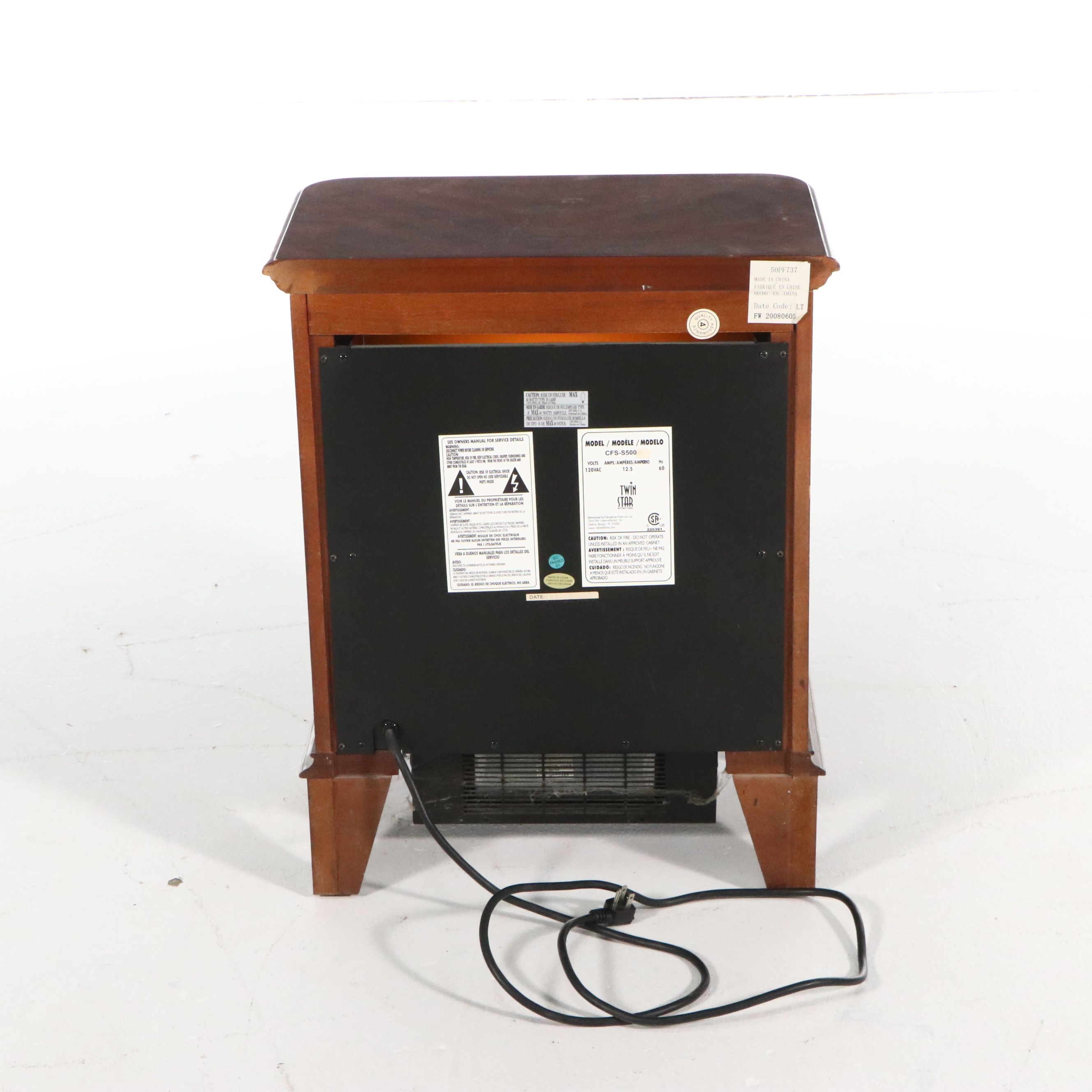 Pair of Twin Star Electric Fireplaces in Wooden Glass Front Cabinets