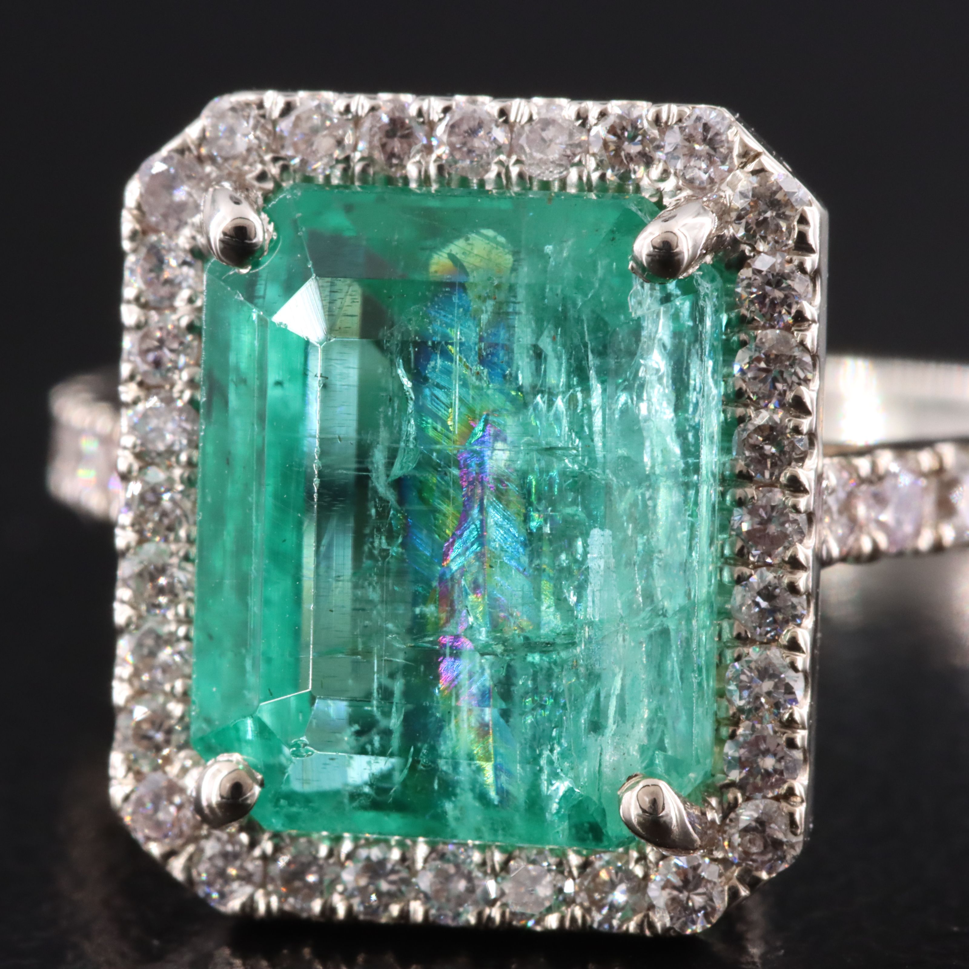 18K 6.48 CT Emerald & 0.62 CTW Diamond Ring with IGI Jewelry Report