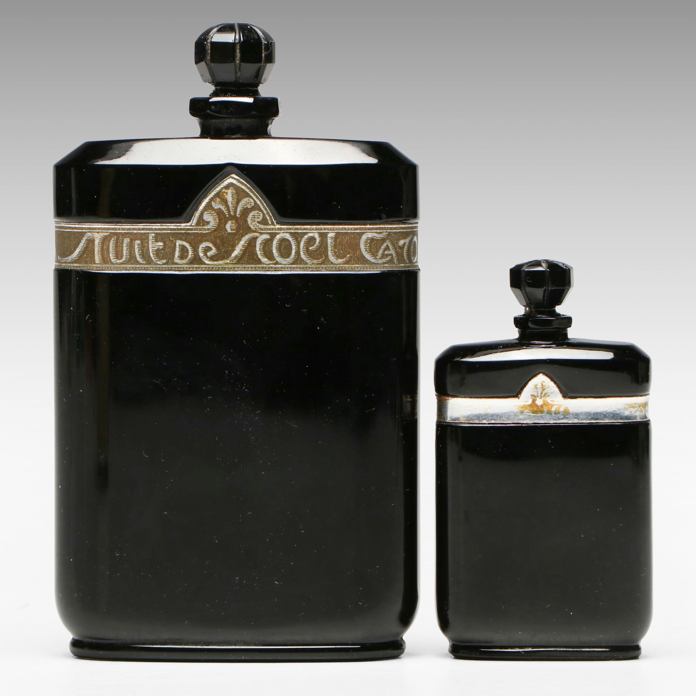 Caron France "Nuit de Noel" Black Glass Perfume Bottles, Early 20th C.