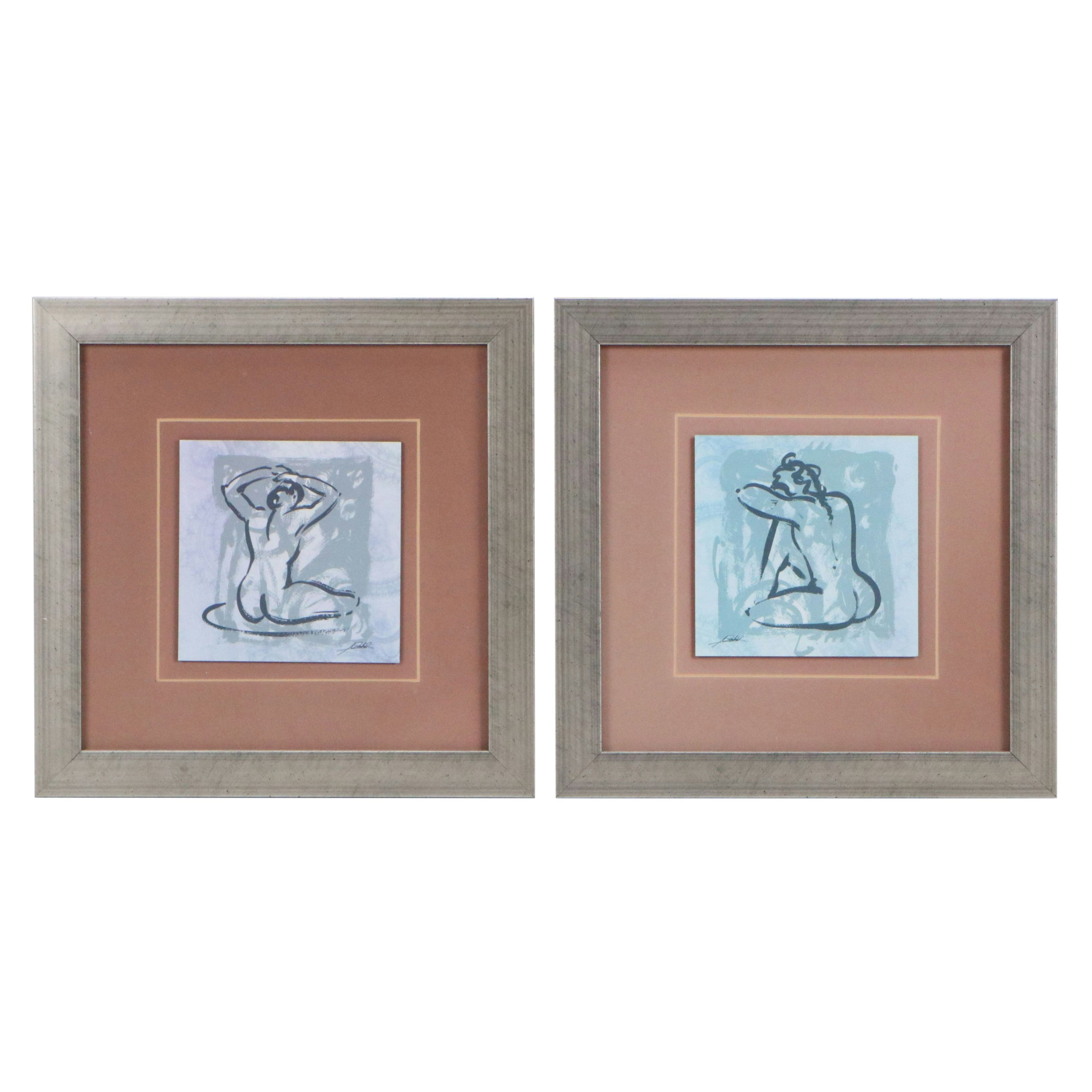 After Alfred Gockel Offset Lithograph Nude Female Portraits, Late 20th Century