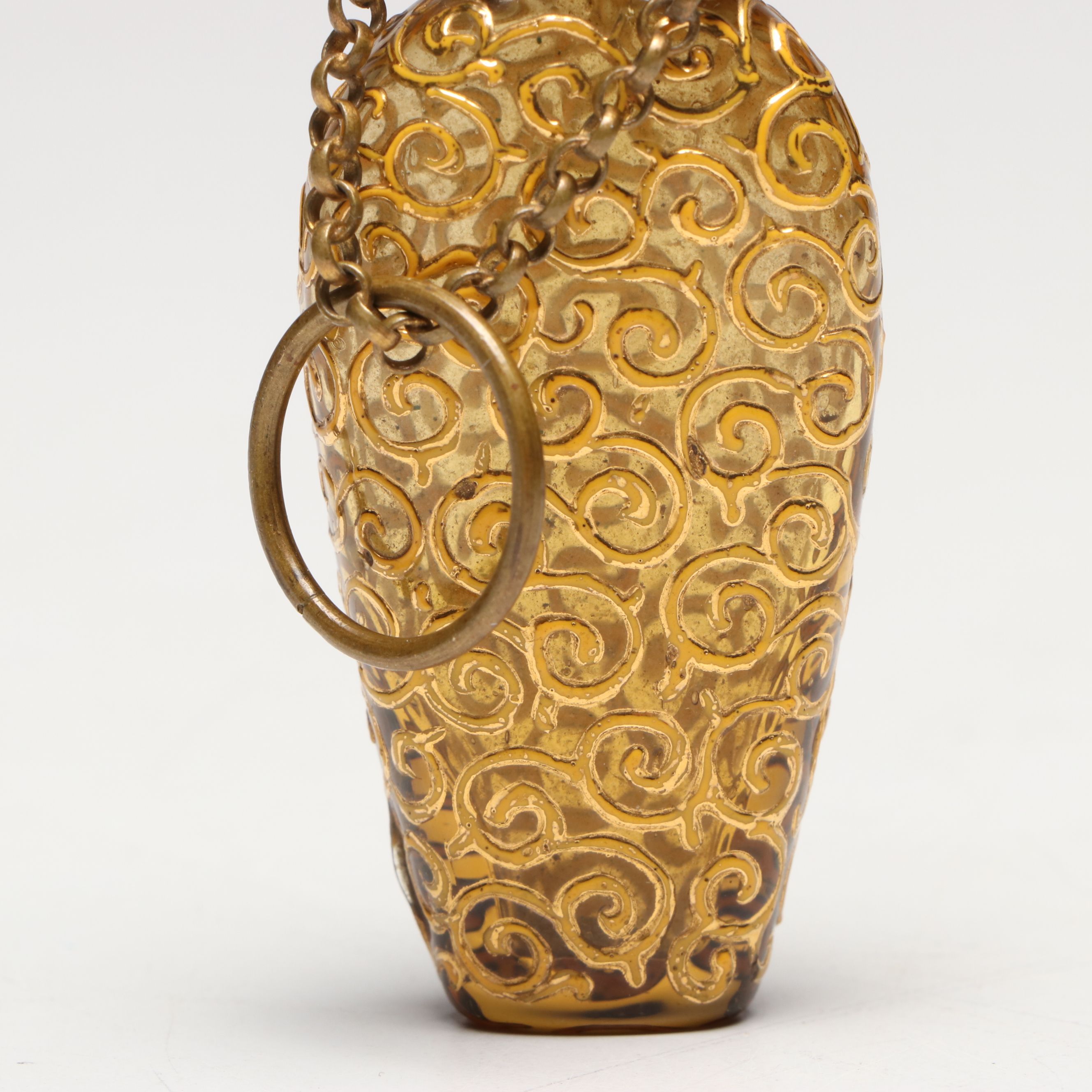 Victorian Gilt Filigree Glass Chatelaine Perfume Bottle, Late 19th C.