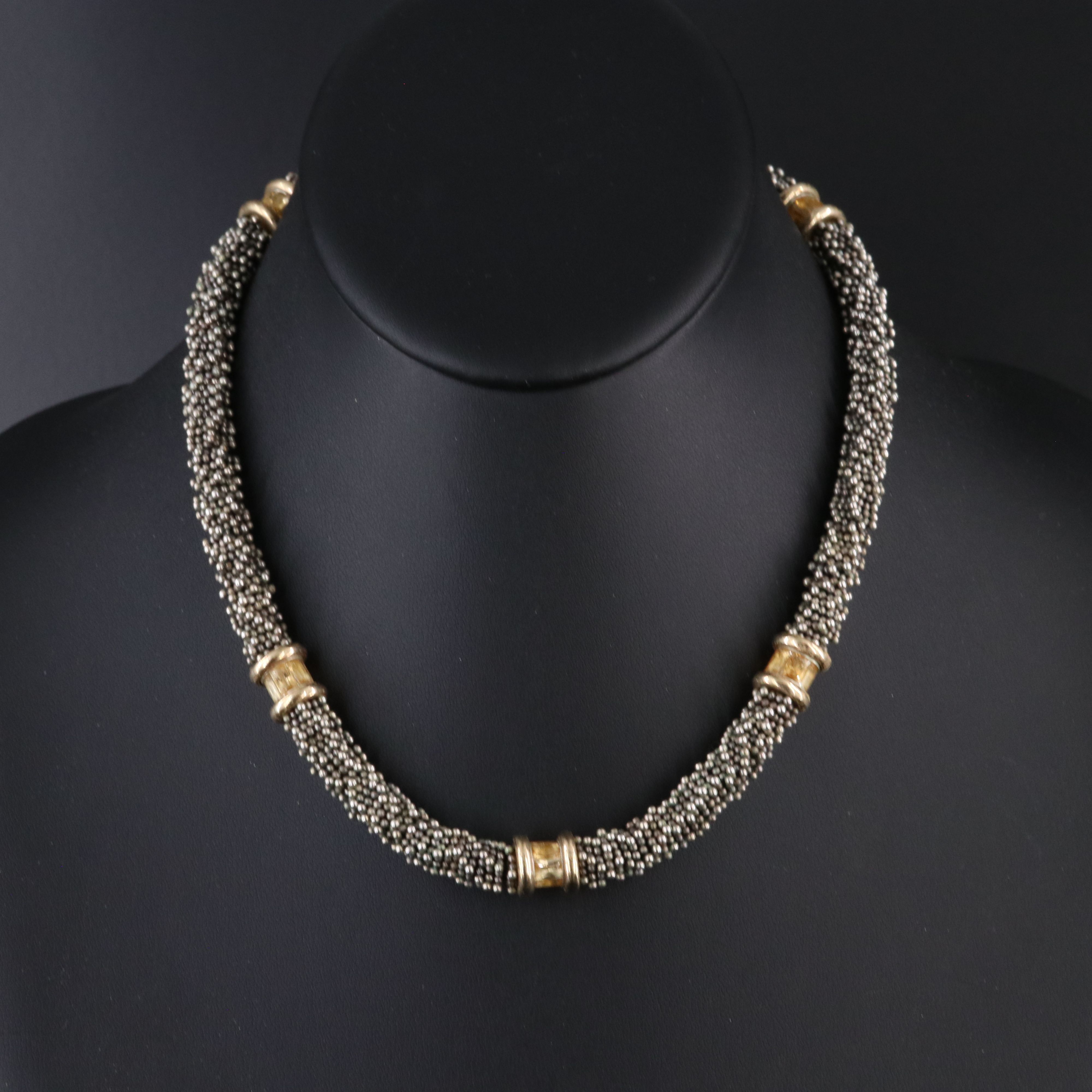 Sterling Disc Bead Necklace with 14K Citrine Stations