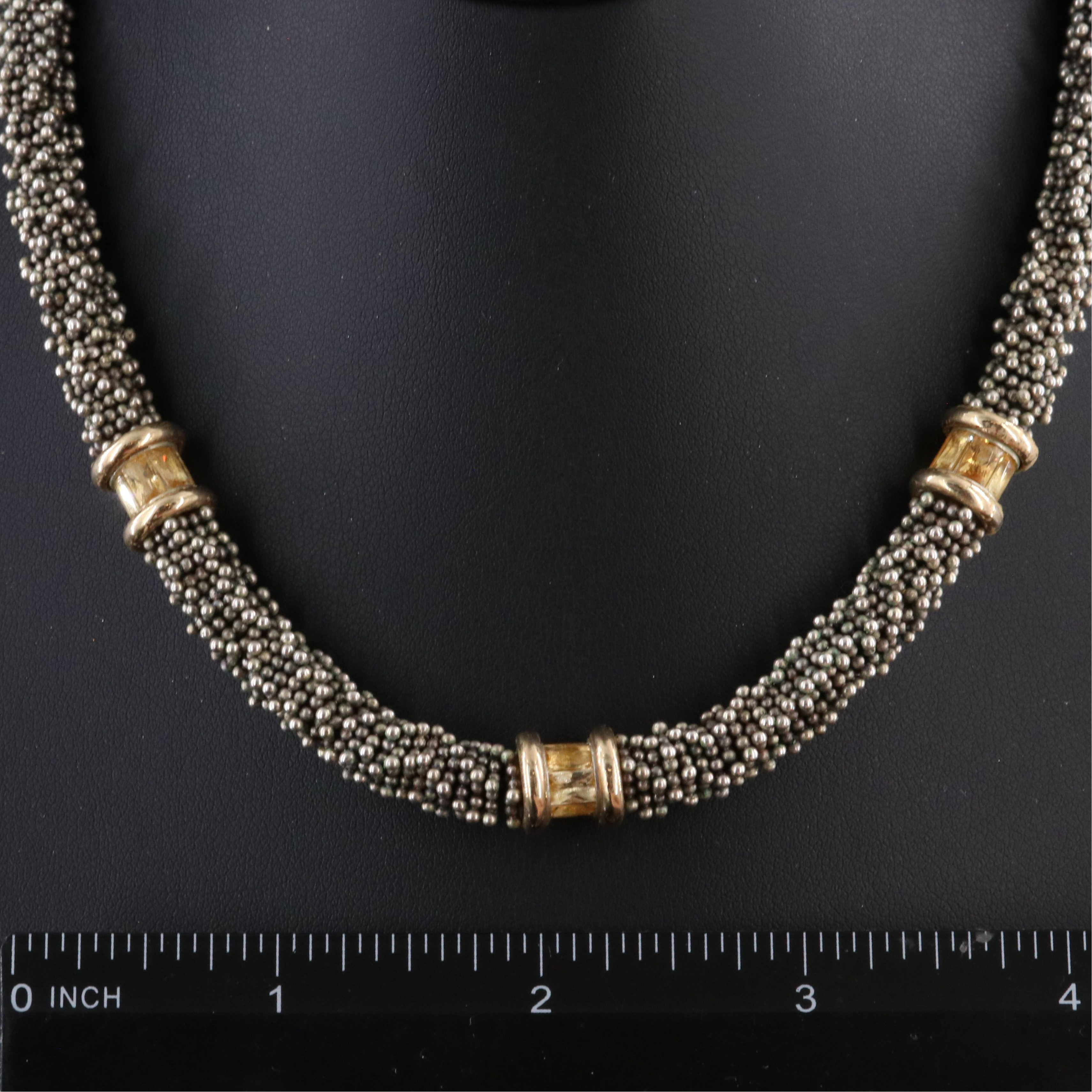 Sterling Disc Bead Necklace with 14K Citrine Stations
