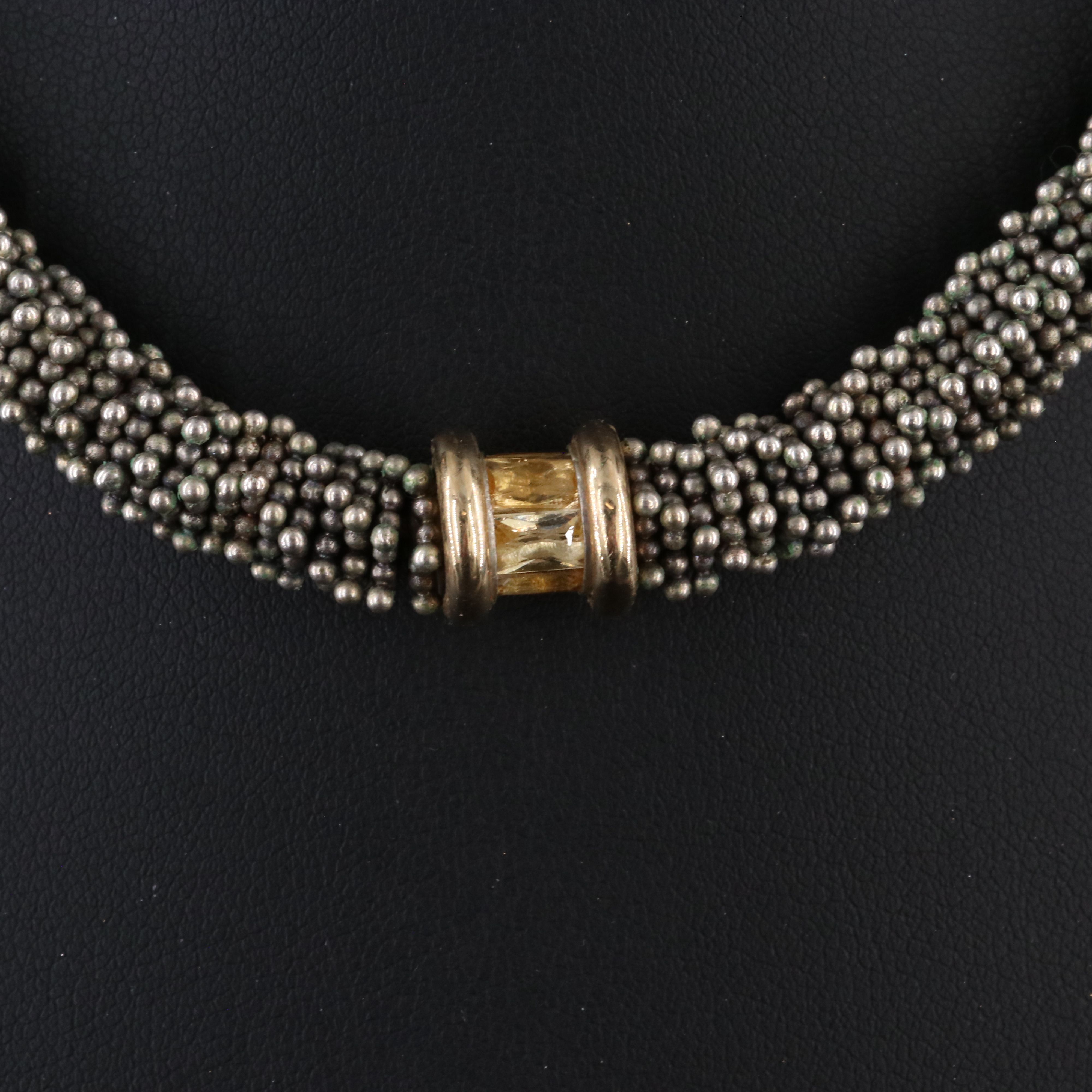 Sterling Disc Bead Necklace with 14K Citrine Stations