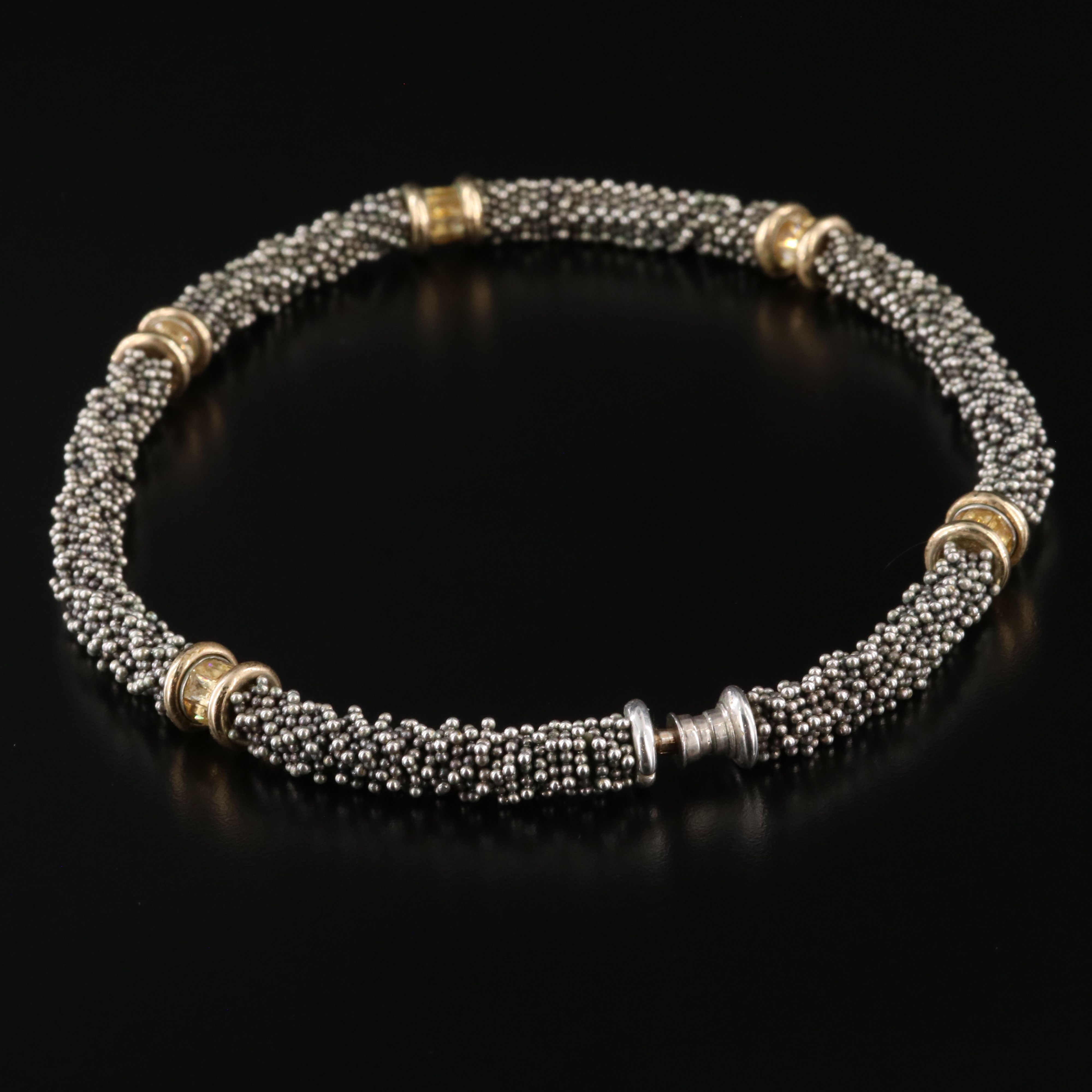 Sterling Disc Bead Necklace with 14K Citrine Stations