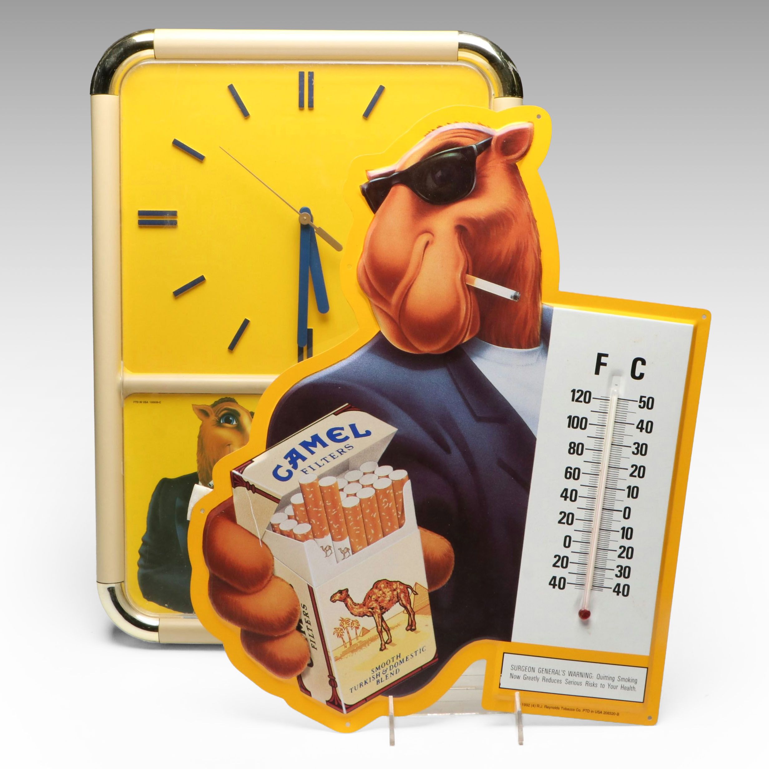 Camel Advertising Wall Clock and Thermometer Sign, 1990s