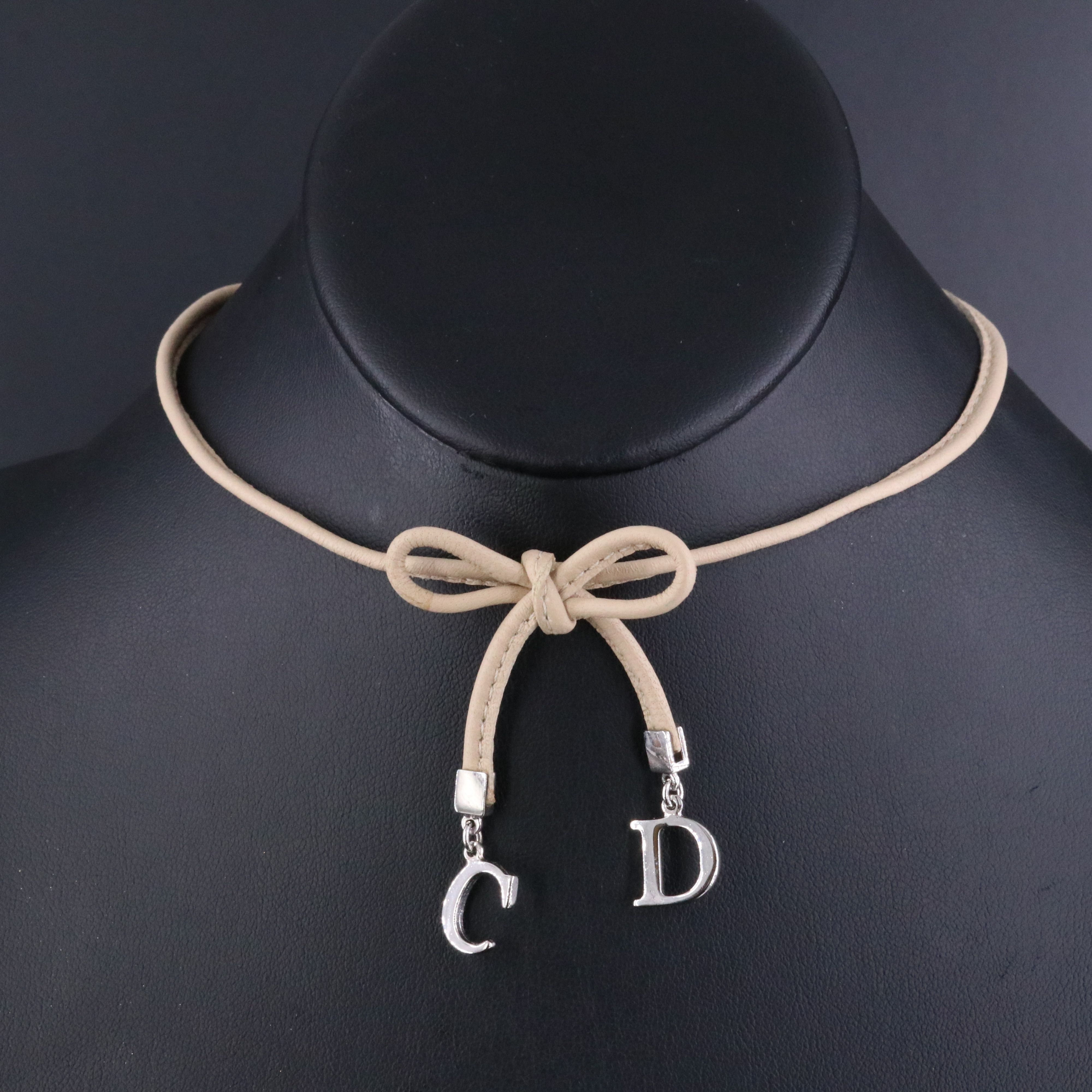 Christian Dior CD Bow Leather Choker Necklace