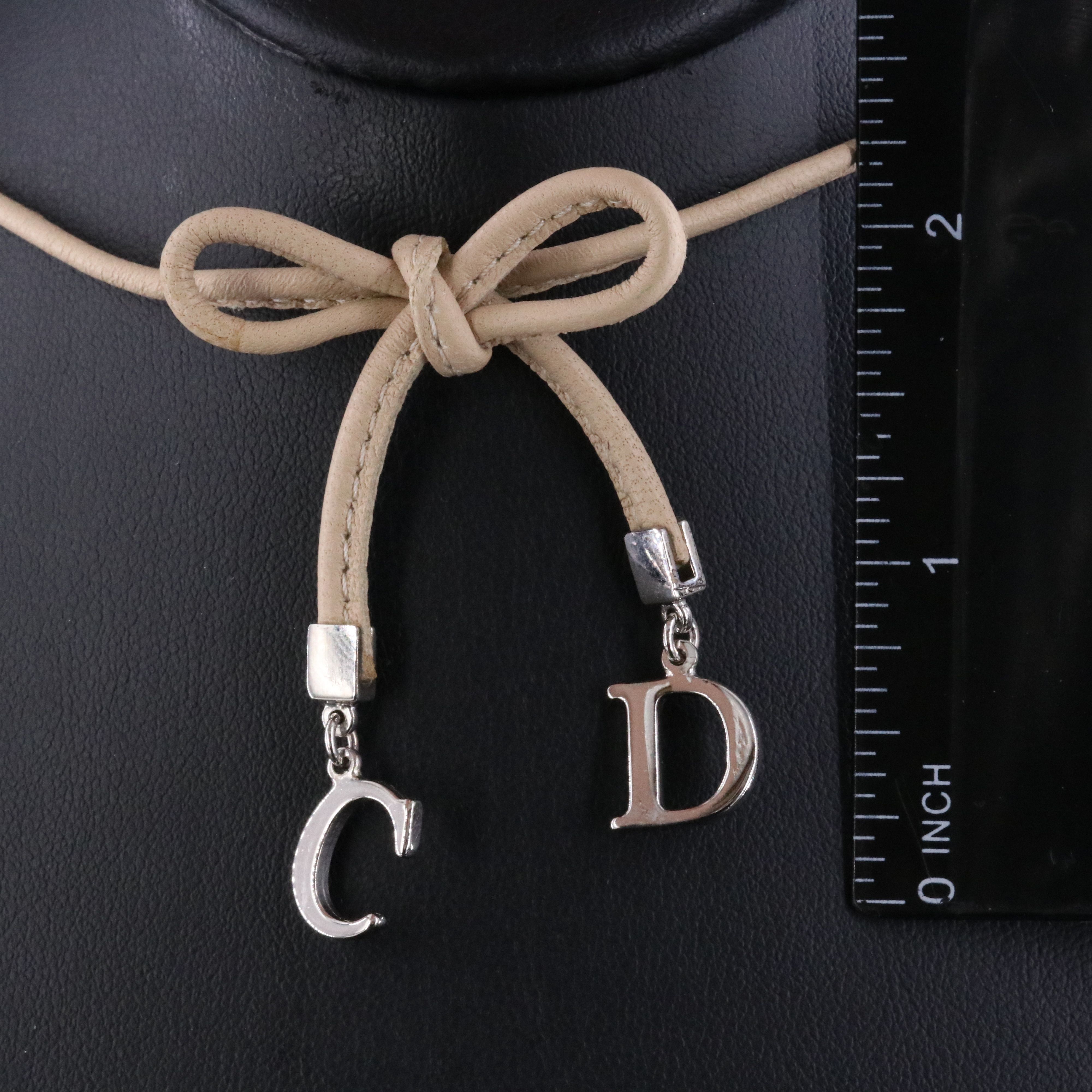Christian Dior CD Bow Leather Choker Necklace