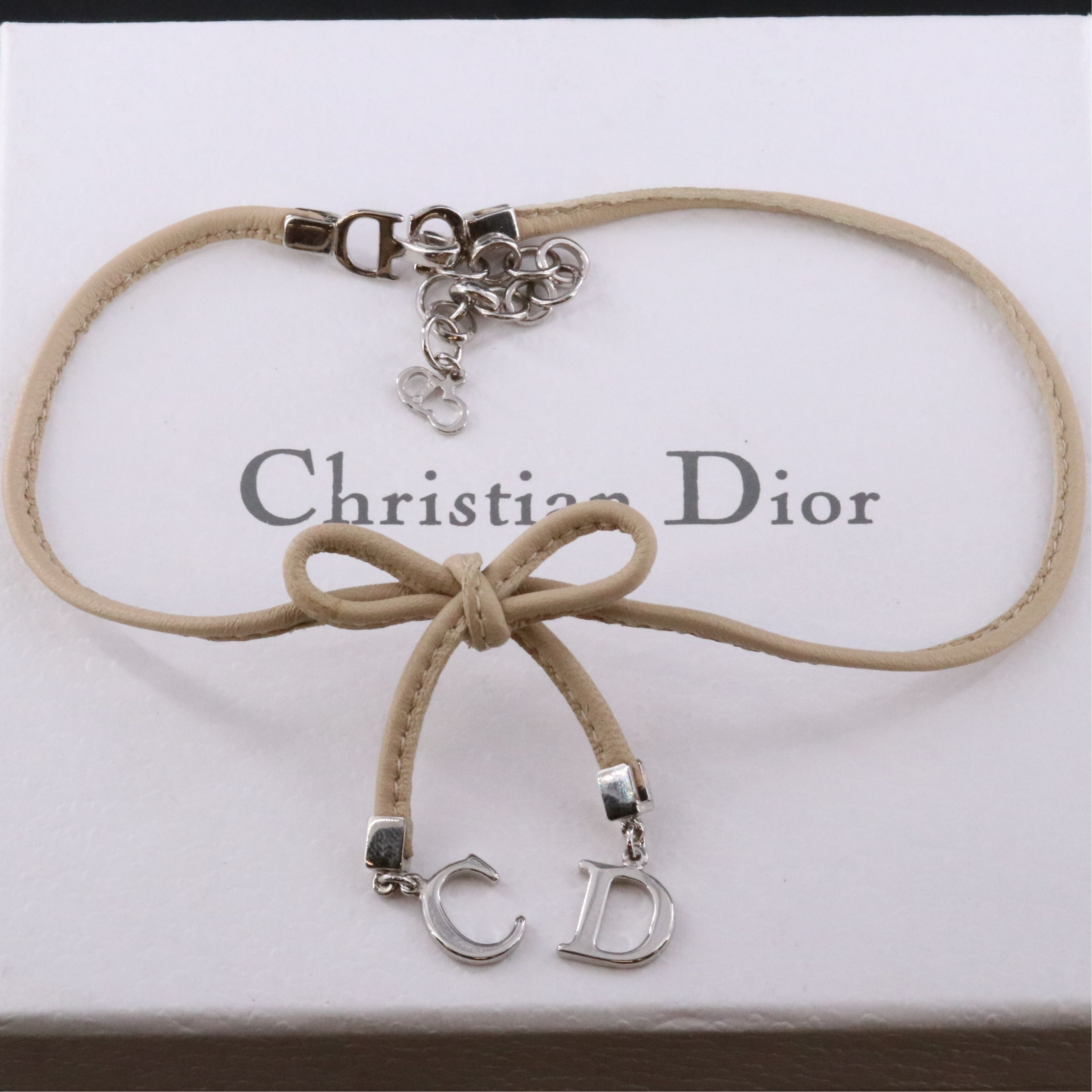 Christian Dior CD Bow Leather Choker Necklace