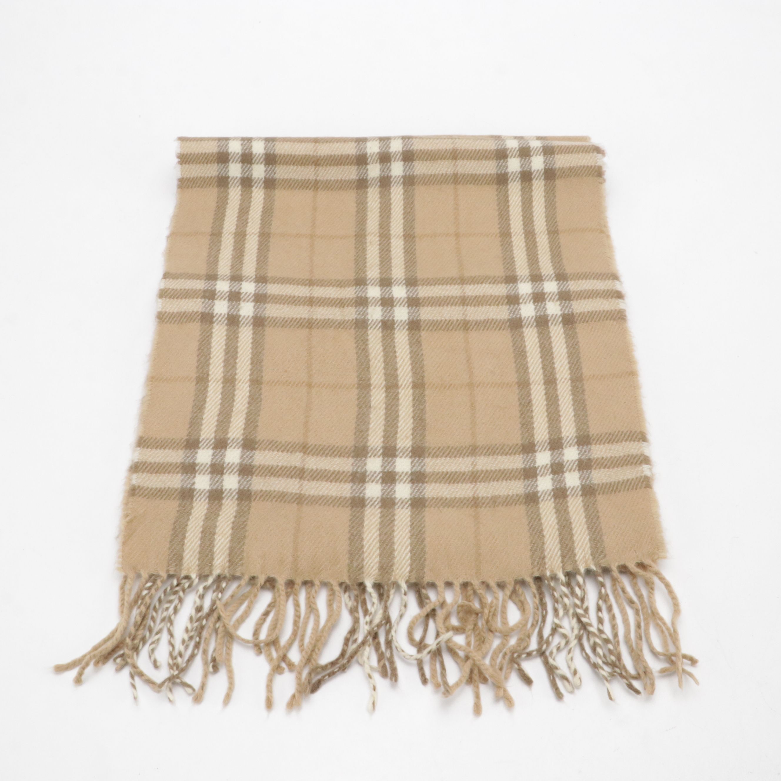 Burberrys of London Fringe Scarf in Vintage Beige Check Lambswool