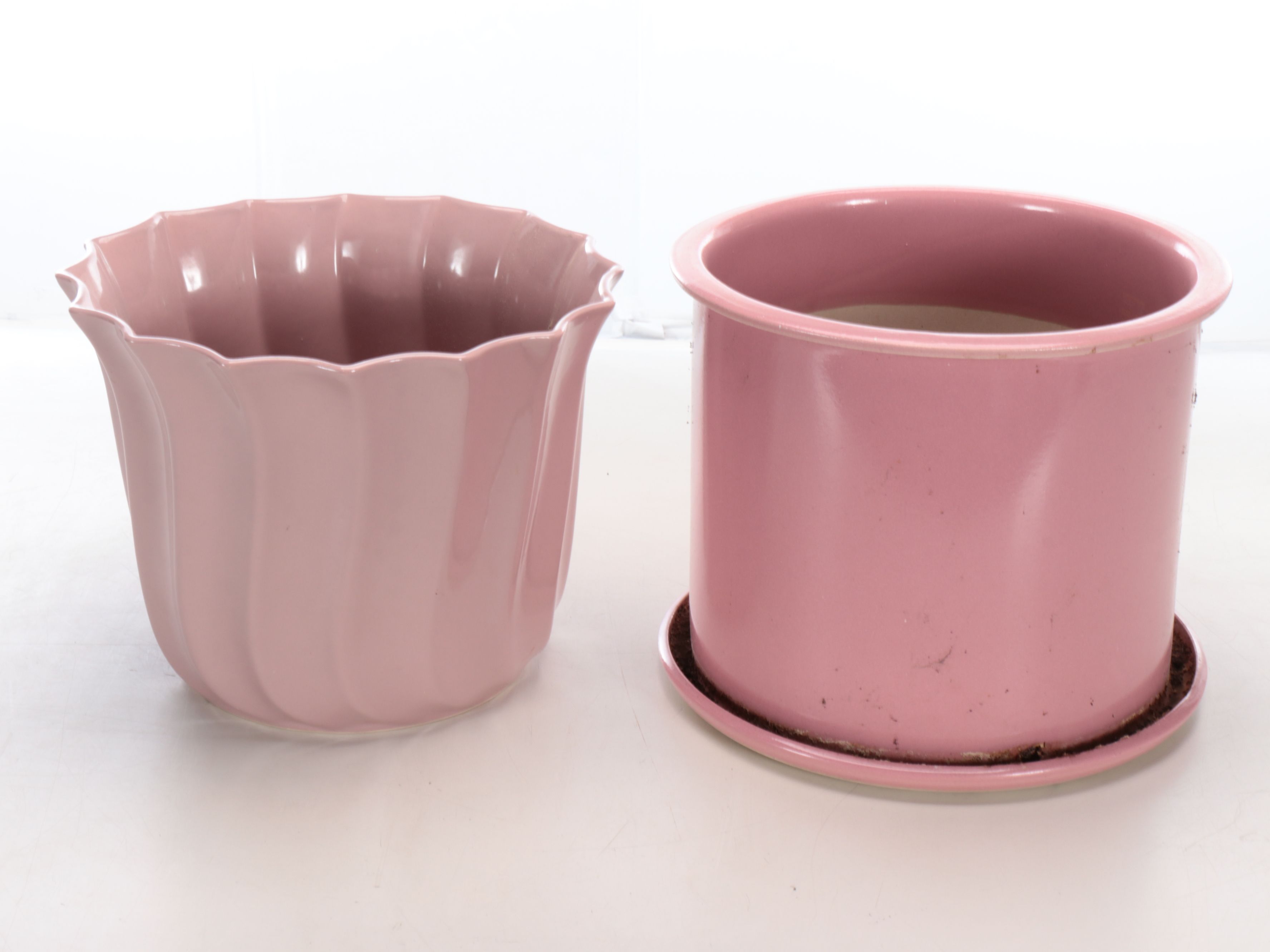 New England Pottery Pink Wave Ceramic Planter with Other Pink Planter