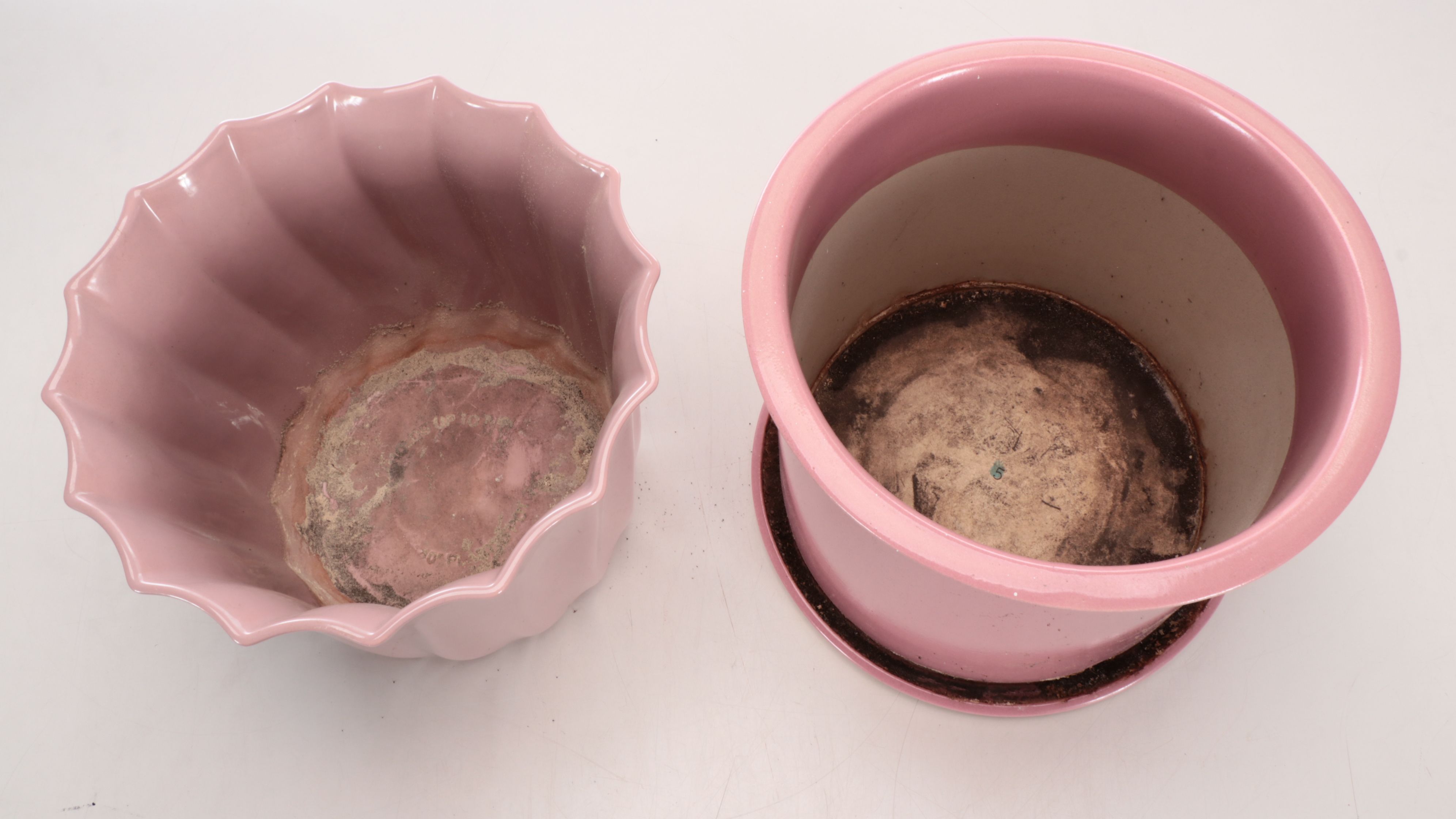 New England Pottery Pink Wave Ceramic Planter with Other Pink Planter