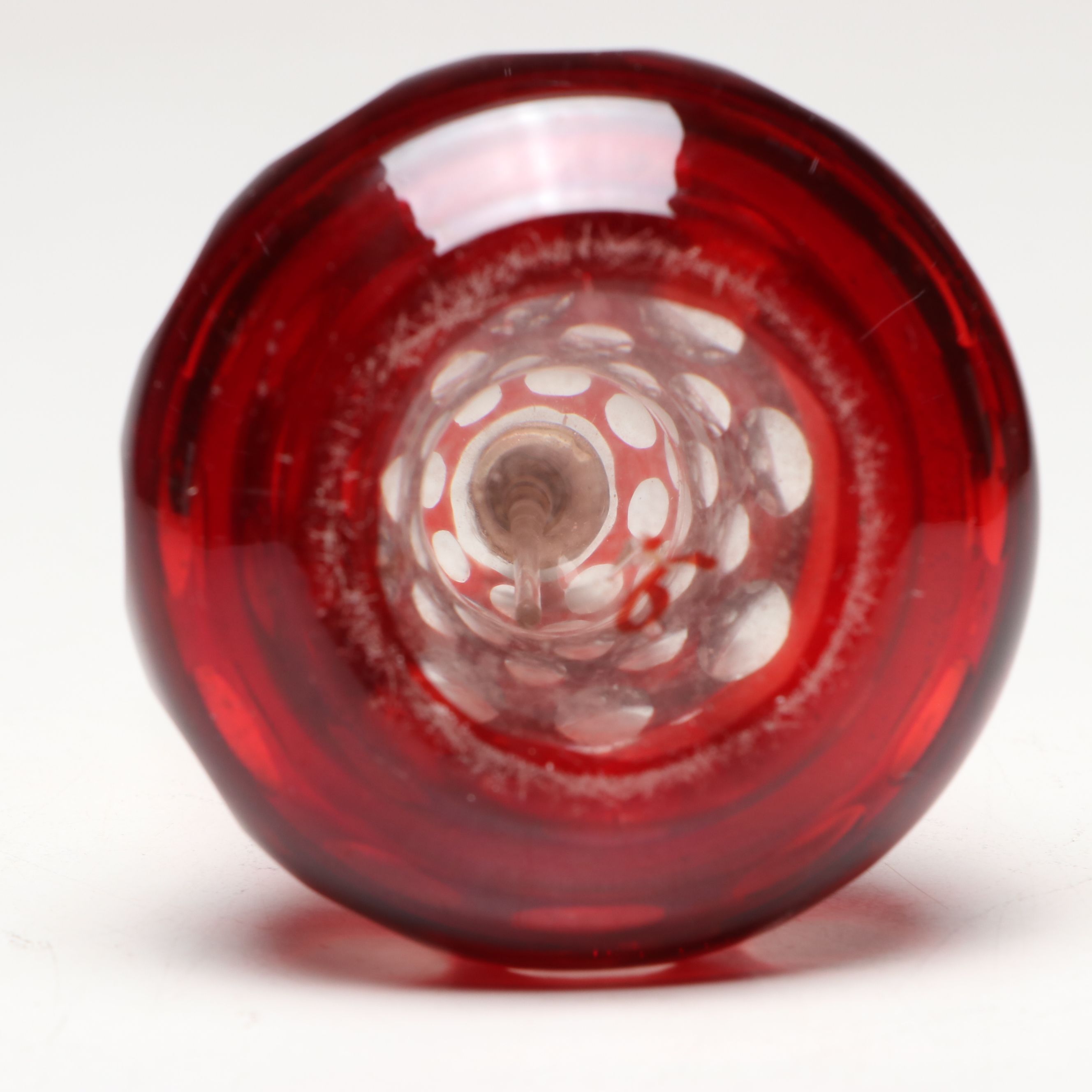 Bohemian Red Overlay Glass Perfume Bottle with Repoussé Lid, Antique