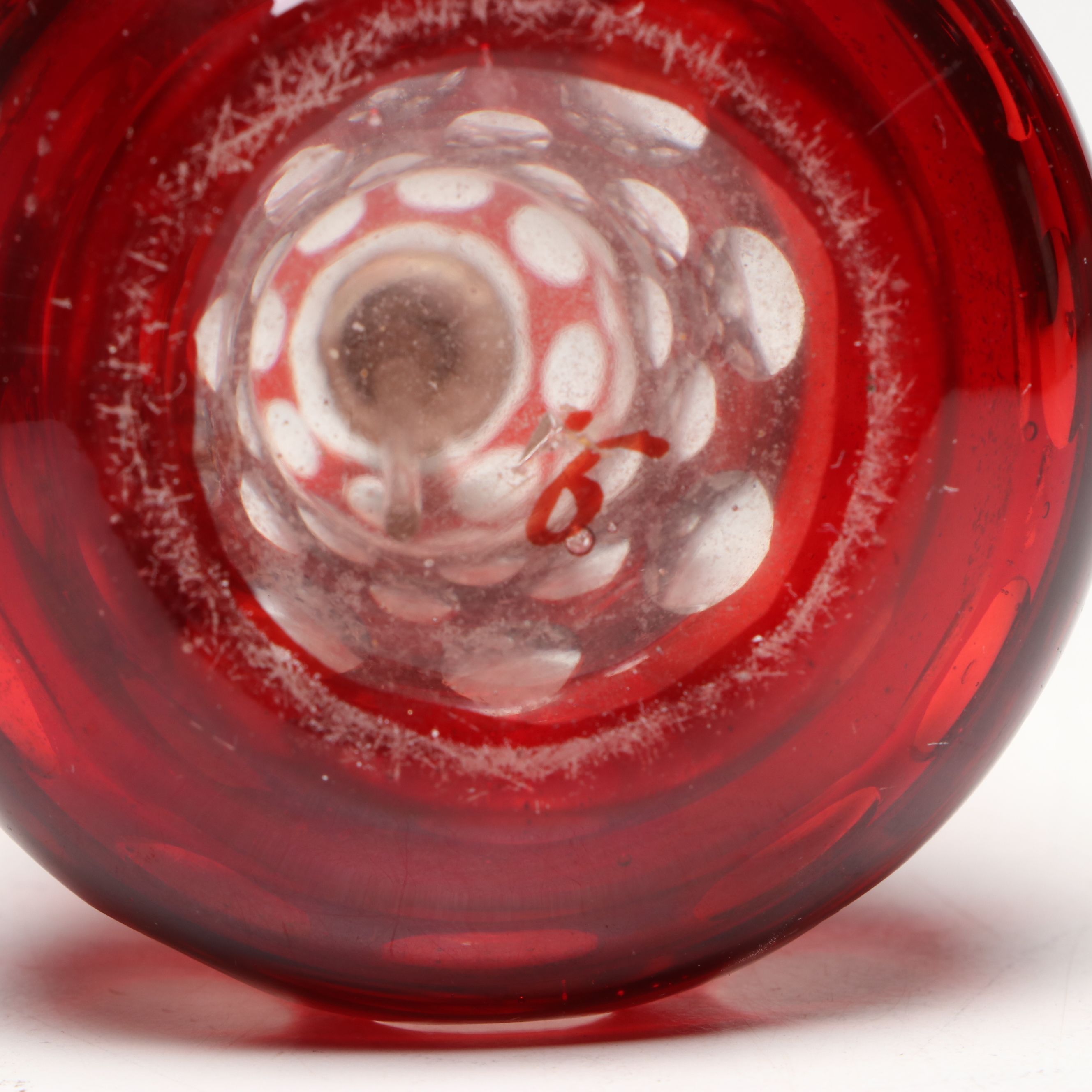 Bohemian Red Overlay Glass Perfume Bottle with Repoussé Lid, Antique