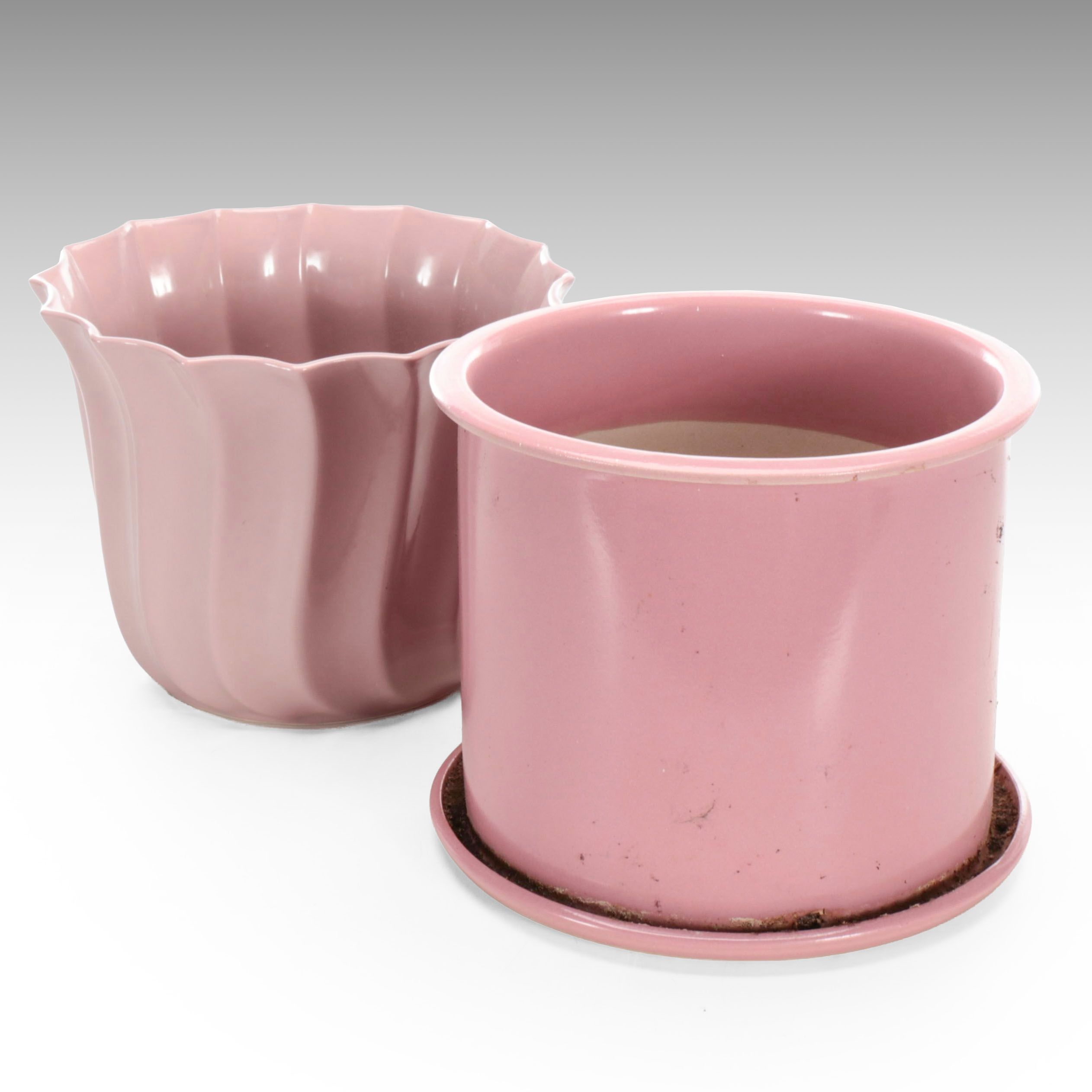 New England Pottery Pink Wave Ceramic Planter with Other Pink Planter