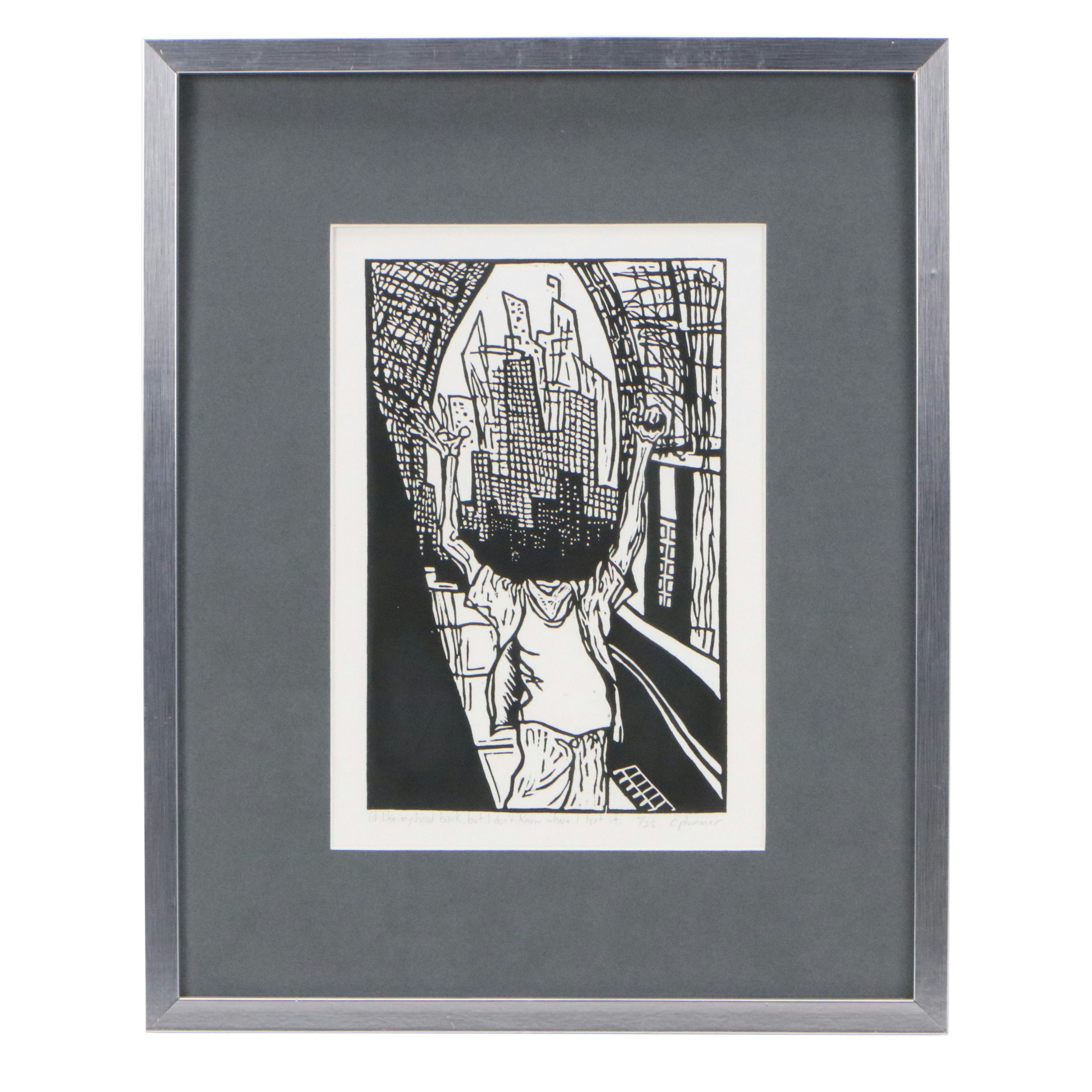 Chris Plummer Woodcut "Lost Head," 21st Century