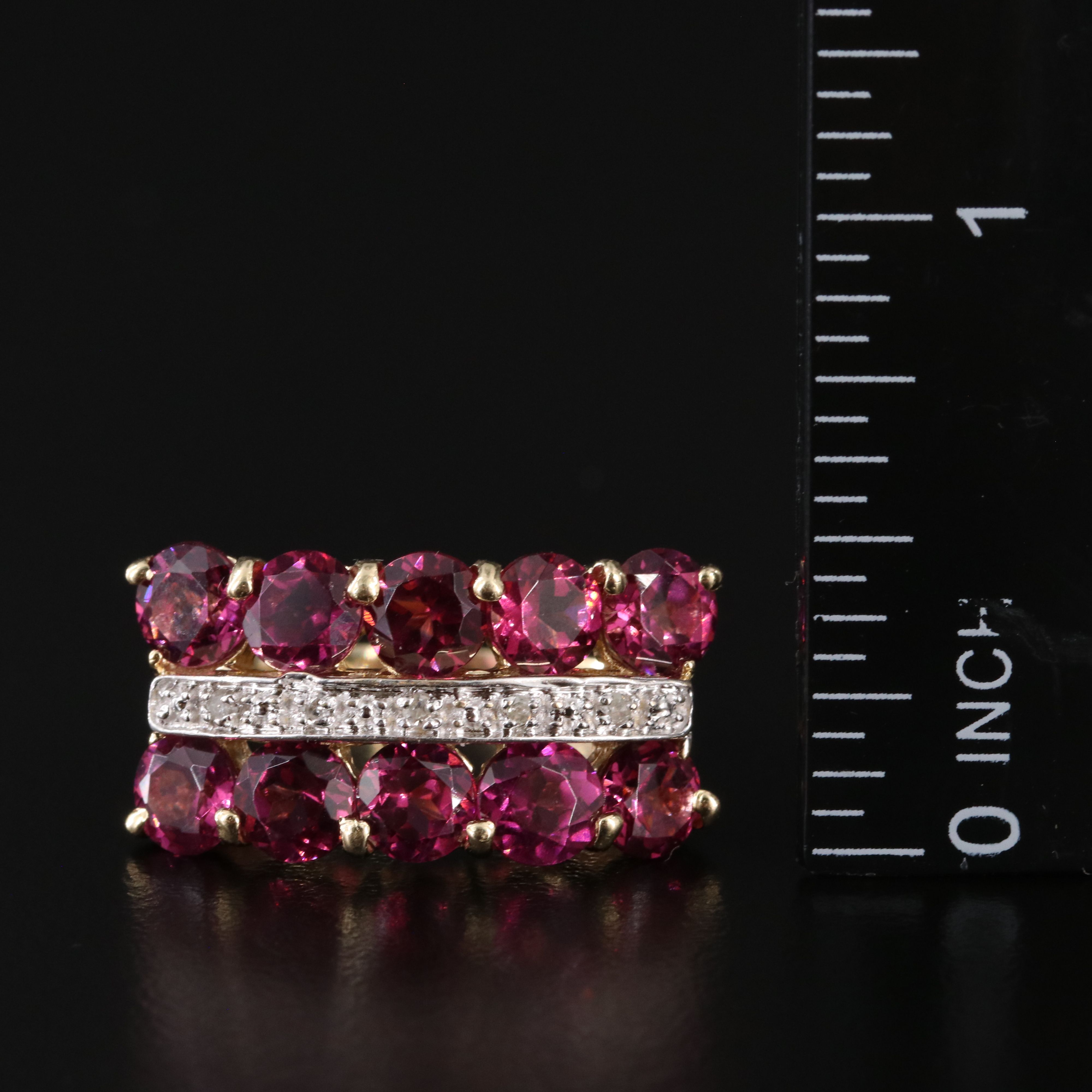 14K Garnet and Diamond Three Row Ring