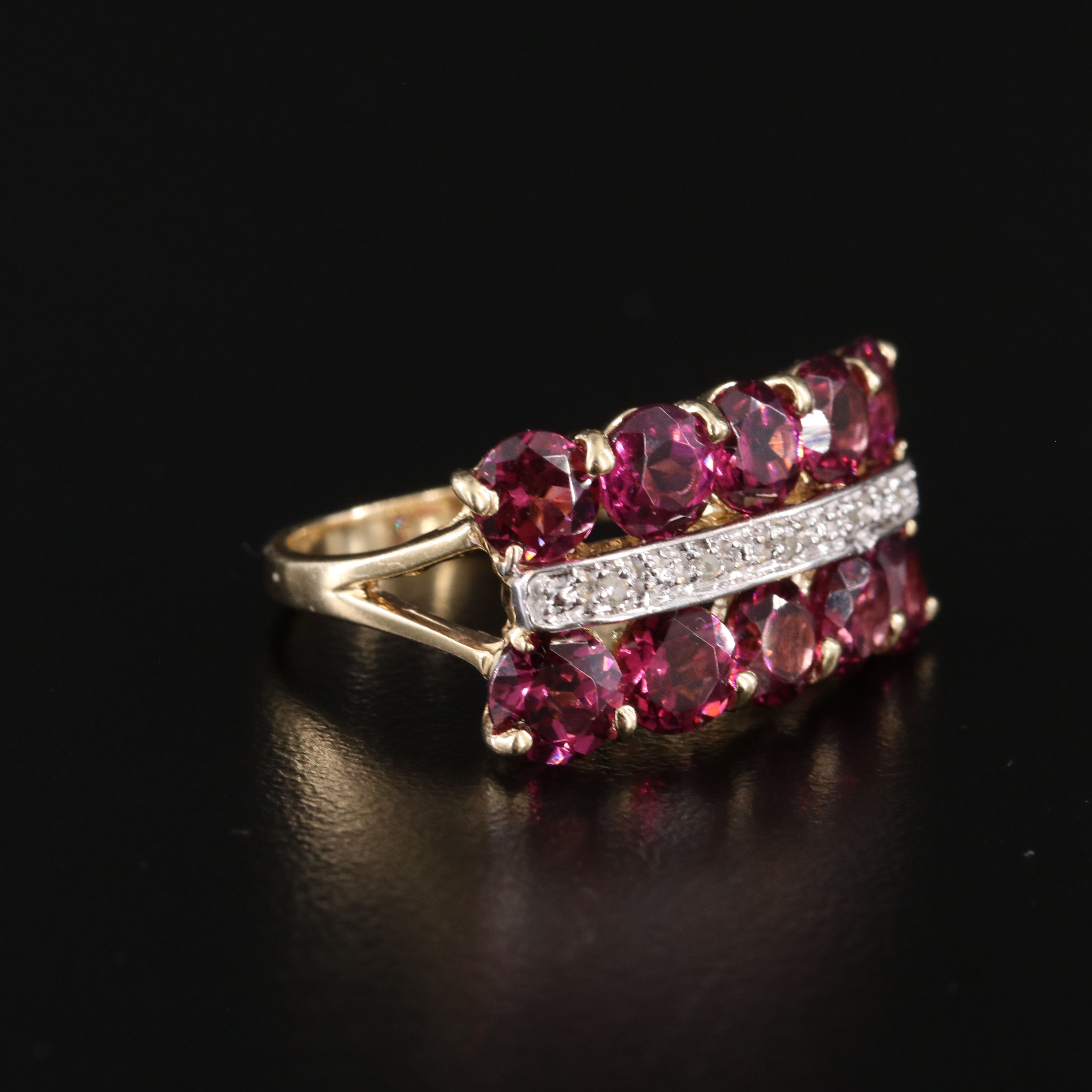14K Garnet and Diamond Three Row Ring