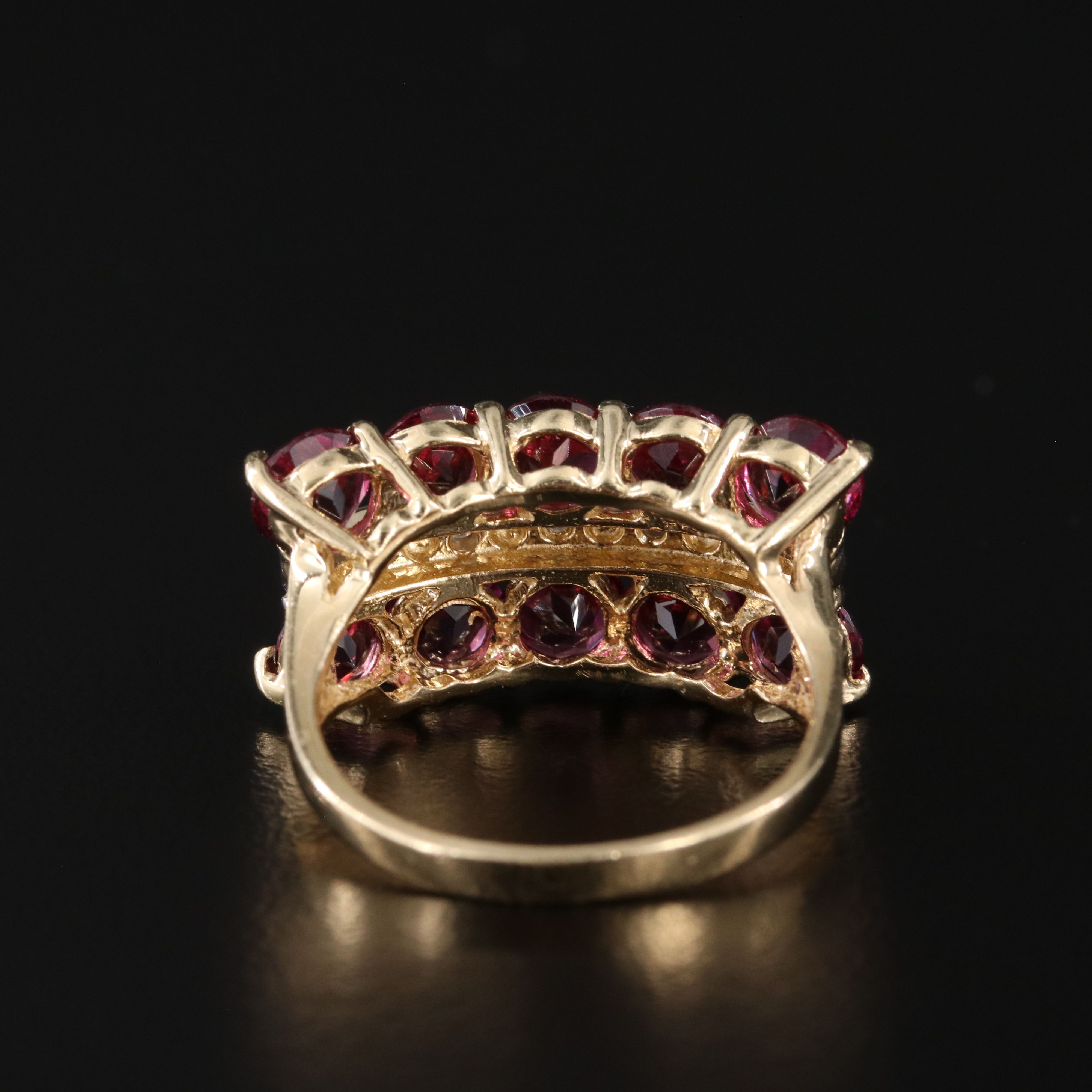 14K Garnet and Diamond Three Row Ring