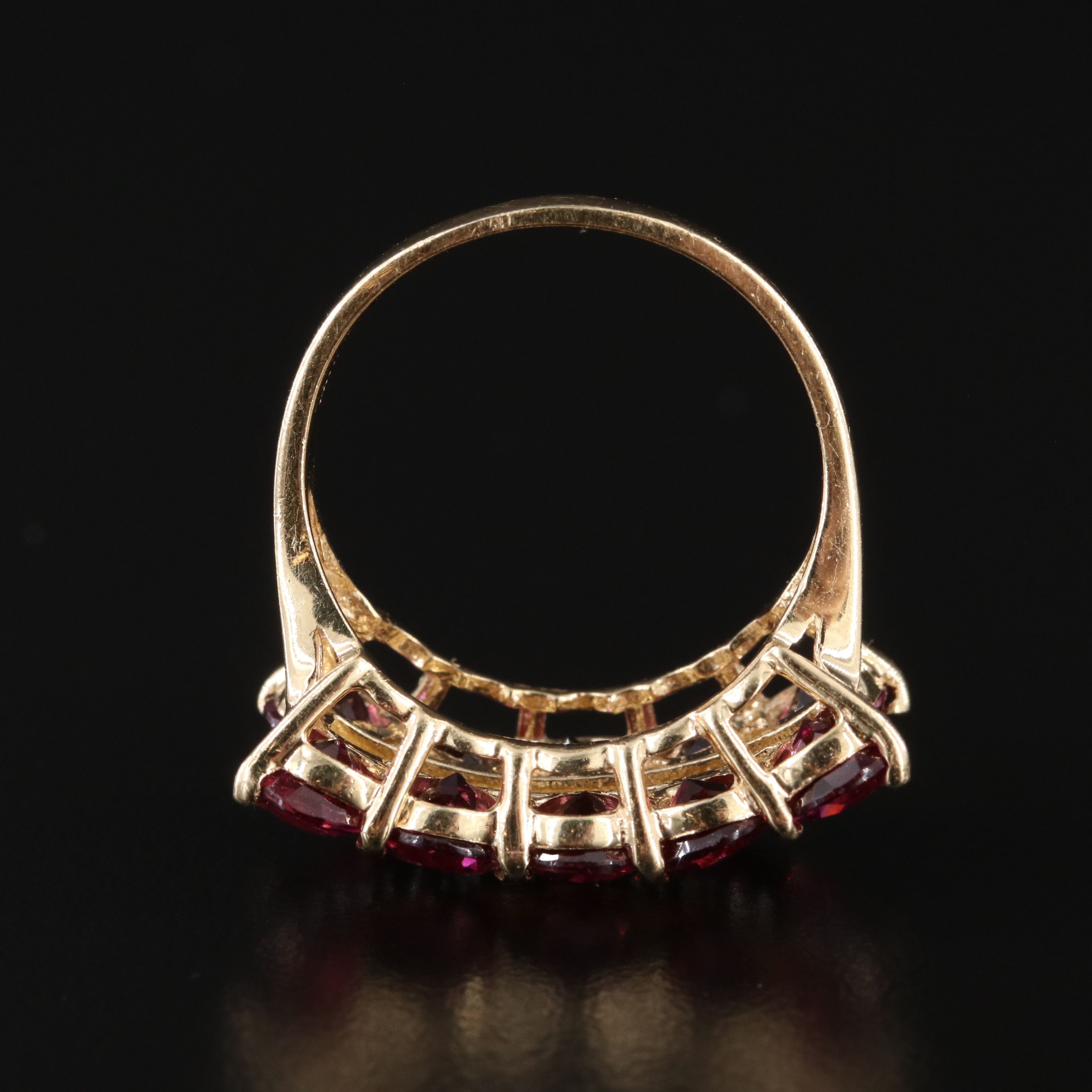 14K Garnet and Diamond Three Row Ring