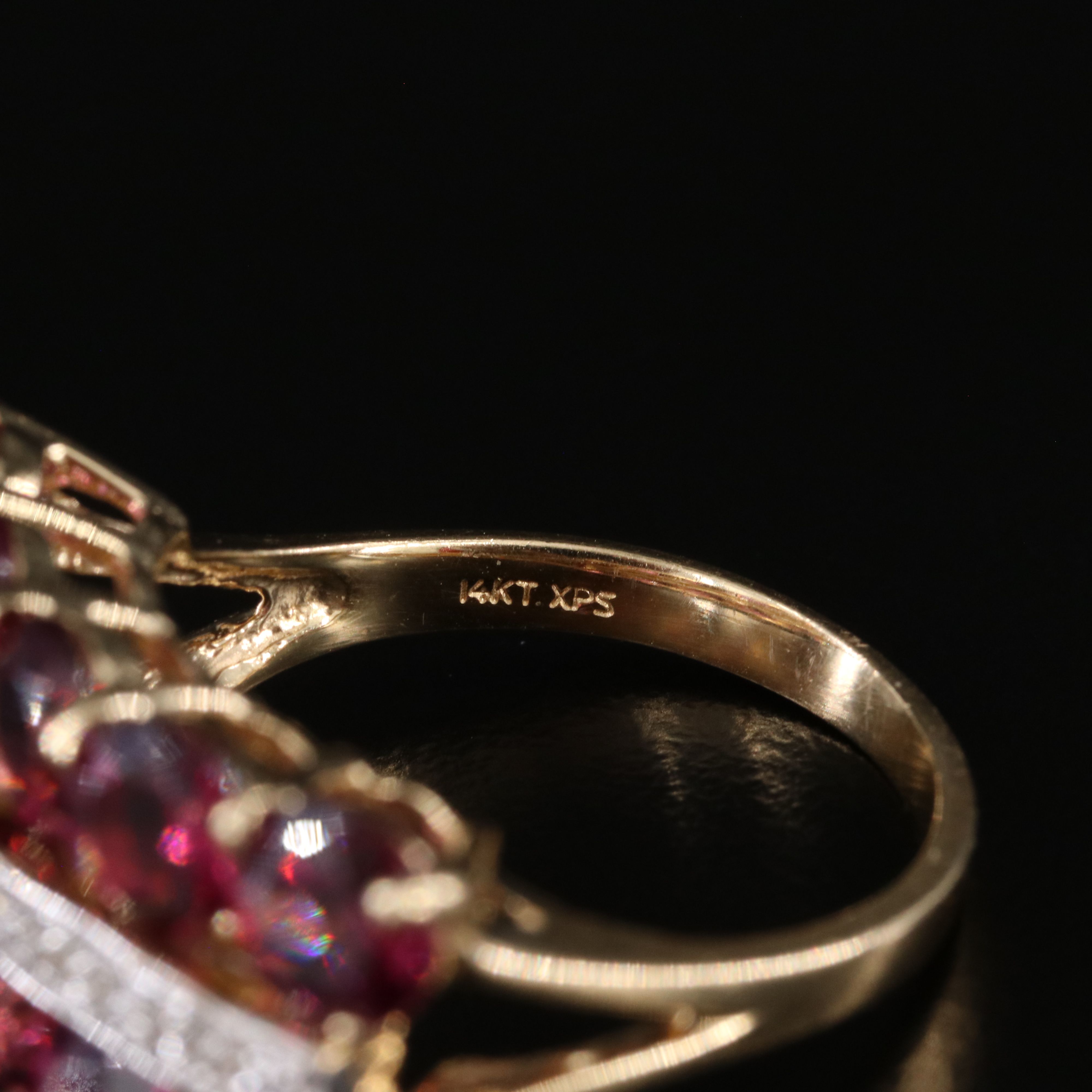 14K Garnet and Diamond Three Row Ring