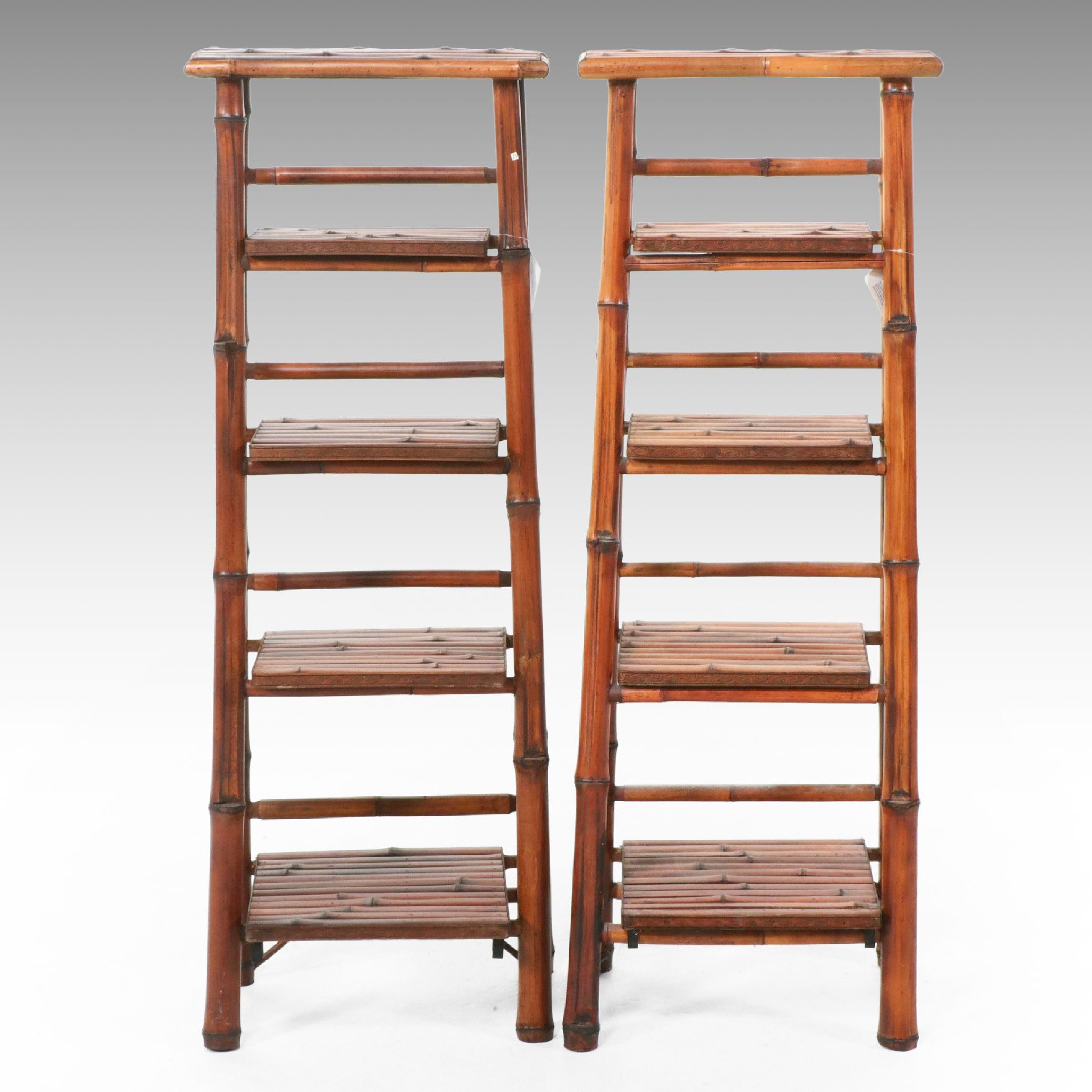 Pair of Tortoise Bamboo Étagères, 20th Century