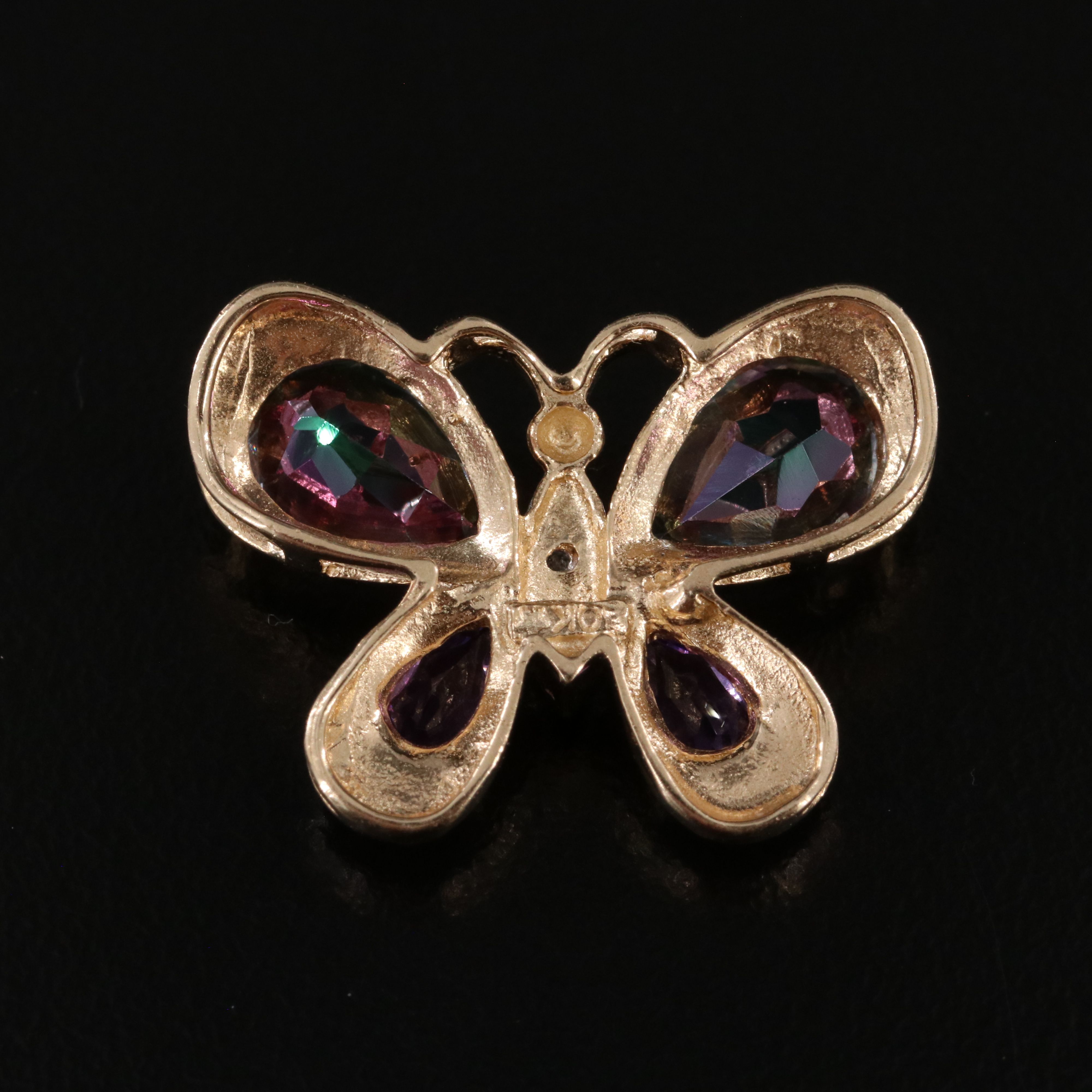 10K Amethyst, Mystic Topaz, and Diamond Butterfly Pendant