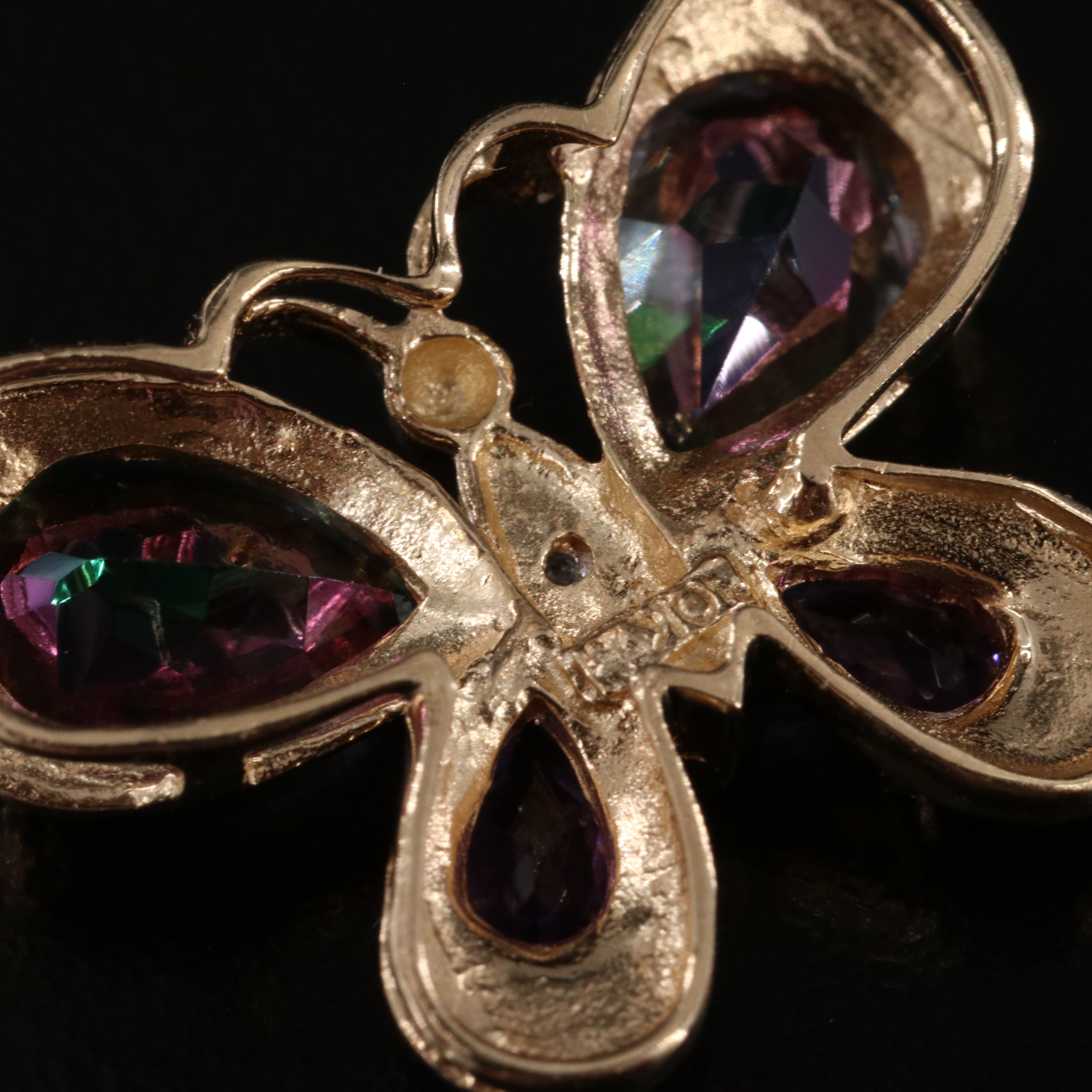 10K Amethyst, Mystic Topaz, and Diamond Butterfly Pendant
